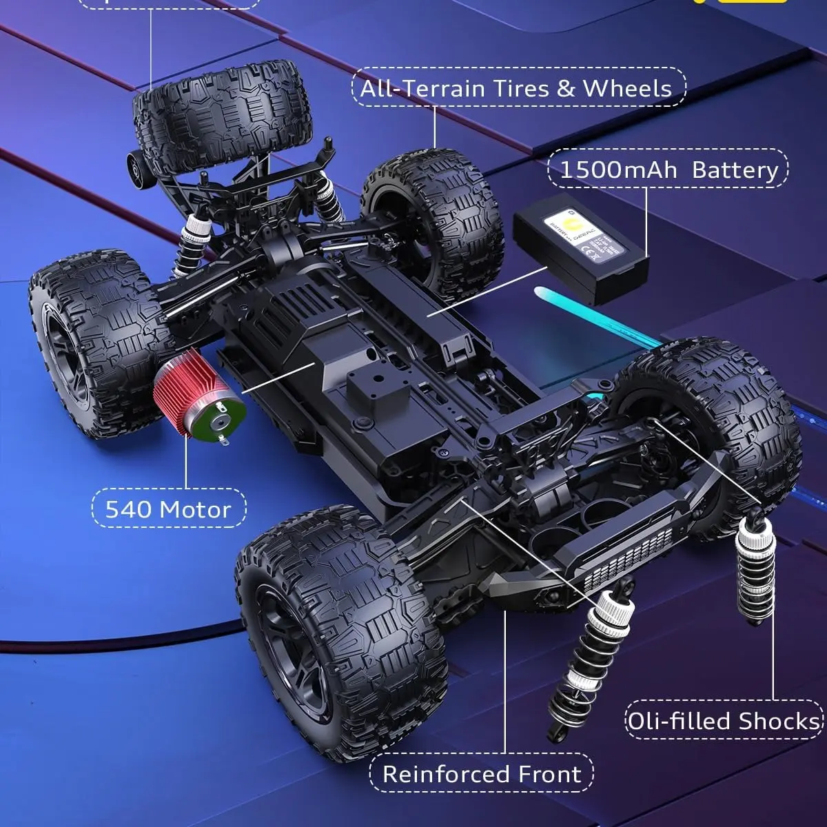 DEERC 9201E 1:10 Large Offroad Remote Control Race Car for Boys, 48 km/h Fast Short Course 4x4 PVC-Free Electric Vehicle with Lights, 2 Lithium-Ion Rechargeable Batteries, Miniature RC Cars