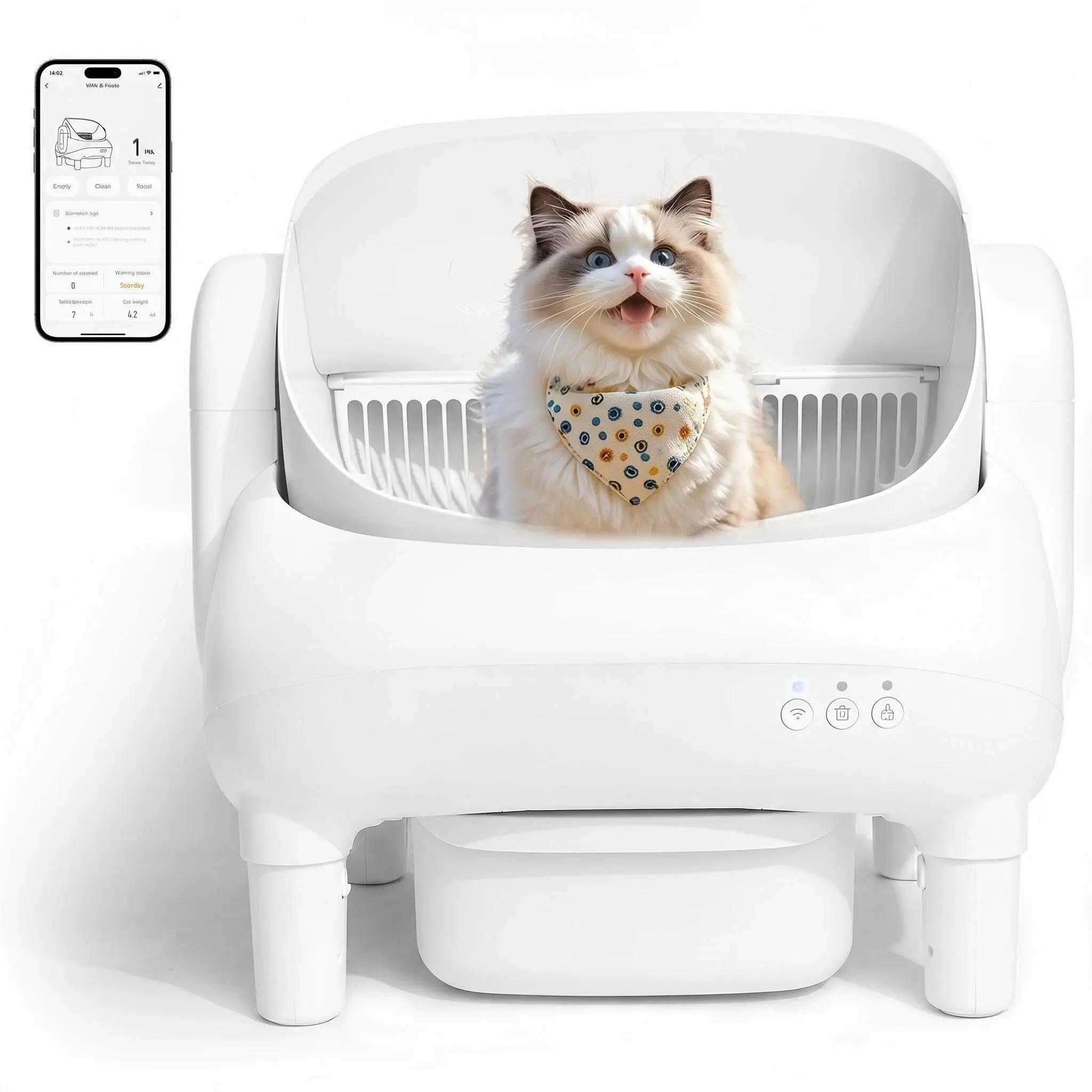FUMOI Automatic Litter Box for Multi-Cat Homes - Open-Top Auto Cleaner, APP Control, Safety Sensors, Odor Lock, 10.5L Large Waste Bin (2.4G WiFi Only)