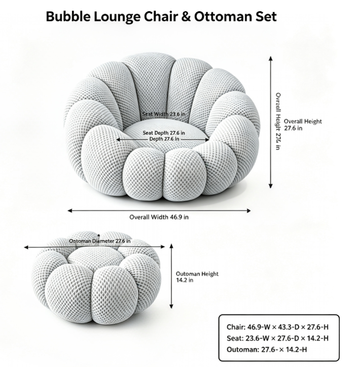 HULIABU Bubble Pumpkin Accent Chair with Ottoman-Soft Cozy Lounge Armchair for Living Room & Bedroom