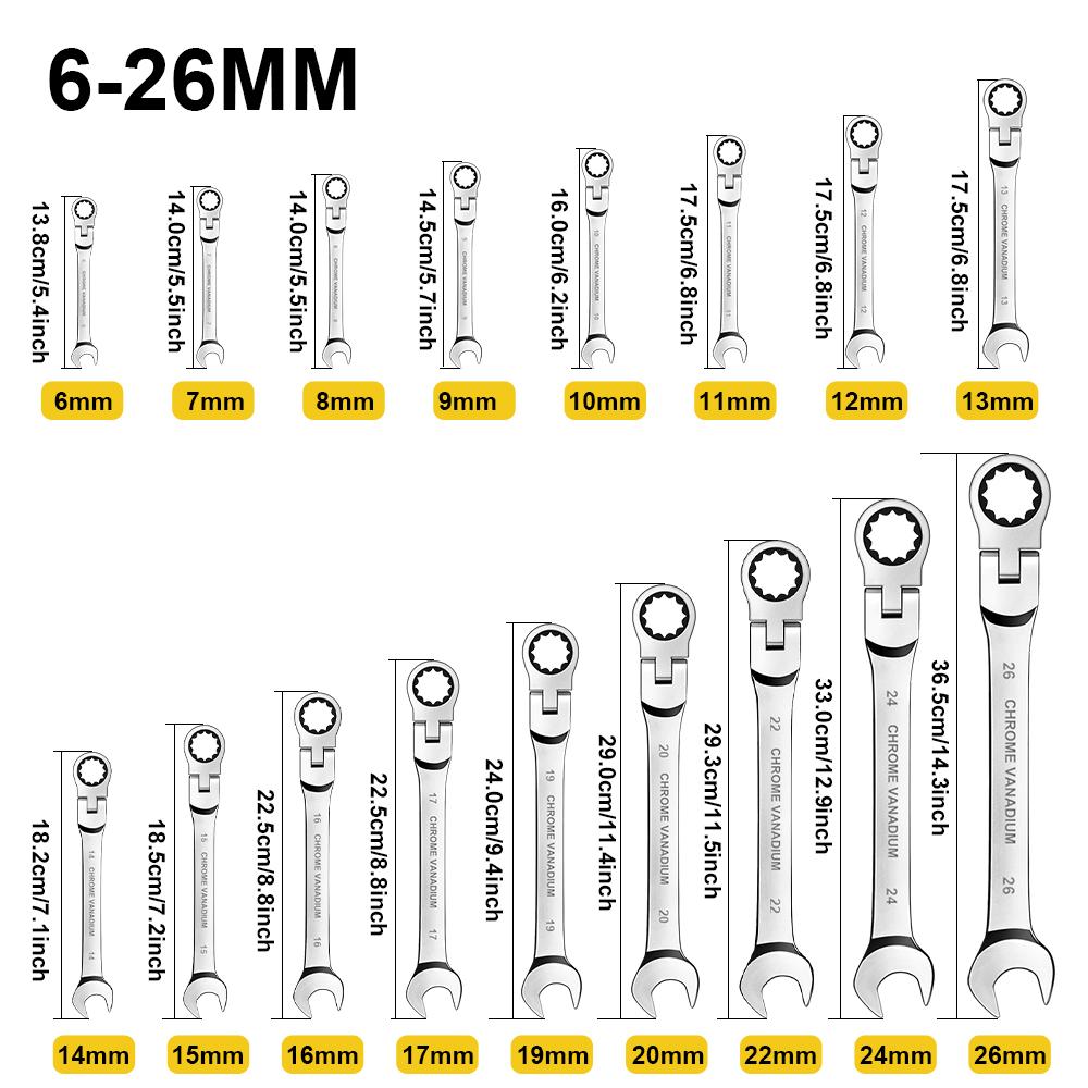 17Pcs Flexible Head Combination Wrench Set - Chrome Vanadium Steel High Torque Tool, Multifunctional Combination Spanner Kits with Off-Corner Loading, Double-Ended Flexible Extension, No Assembly for Automotive Mechanics & DIY Maintenance, Multifunctional 17Pcs Flexible Head Combination Wrench Set - Chrome Vanadium Steel High Torque Tool, Multifunctional Combination Spanner Kits with Off-Corner Loading, Double-Ended Flexible Extension, No Assembly for Automotive Mechanics & DIY Maintenance, Multifunctional