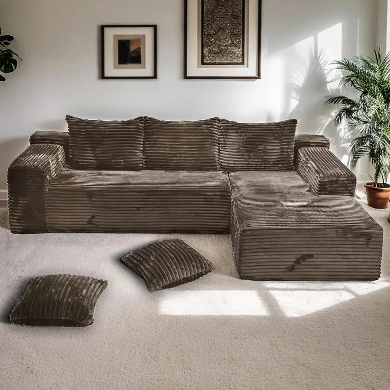 【2 Packages Shipping】106" L-Shaped Boneless Sectional Cloud Couch Corduroy Velvet Modular with Chaise