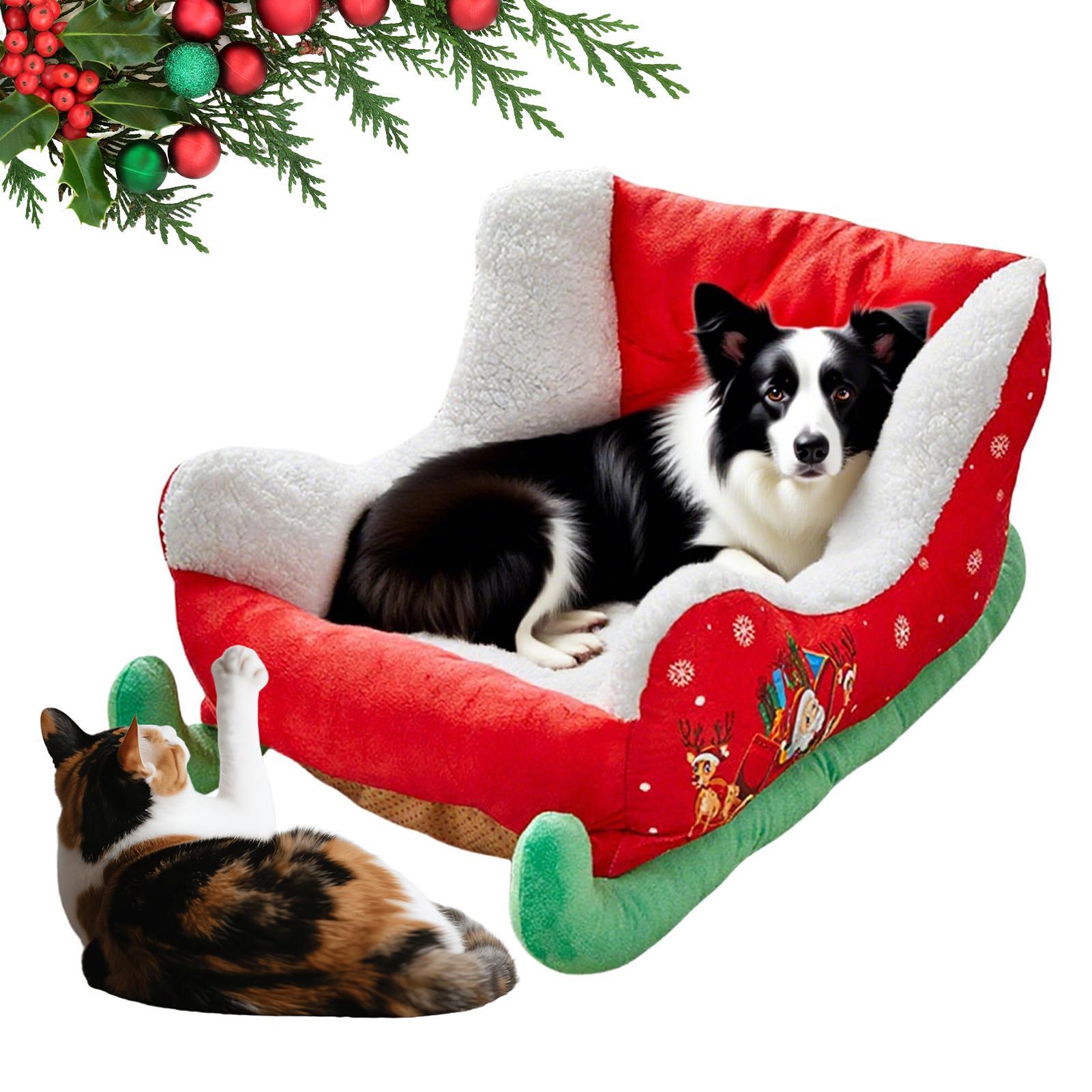 Cozy Christmas Sleigh Pet Bed for Cats & Dogs