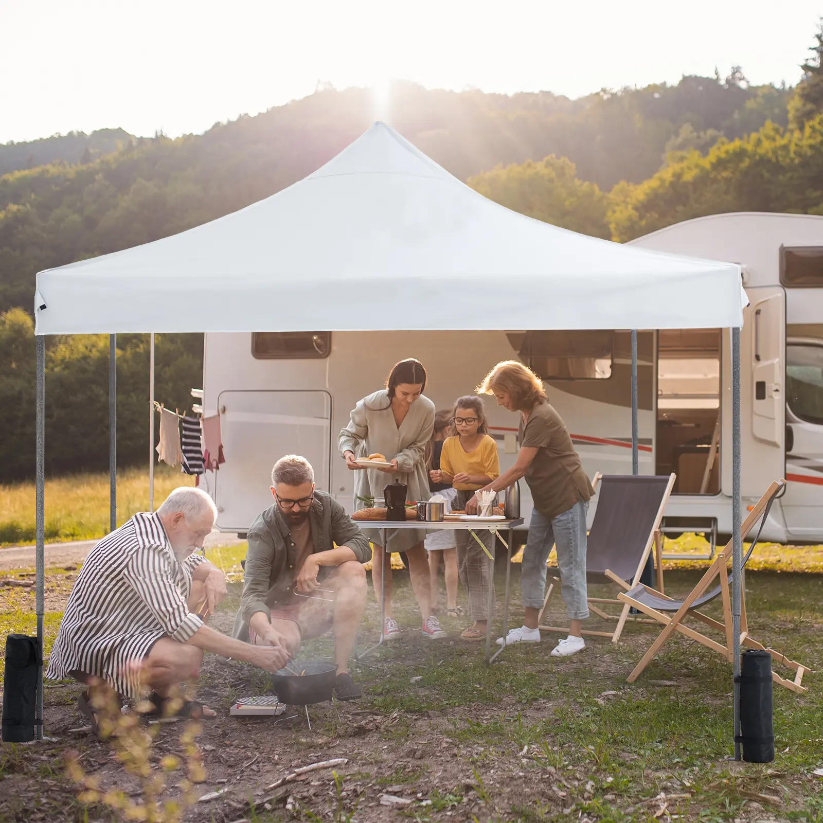 Huliabu 10x10 Pop Up Canopy, Easy Setup Instant Outdoor Canopy with Vented Top and Wheeled Bag, White