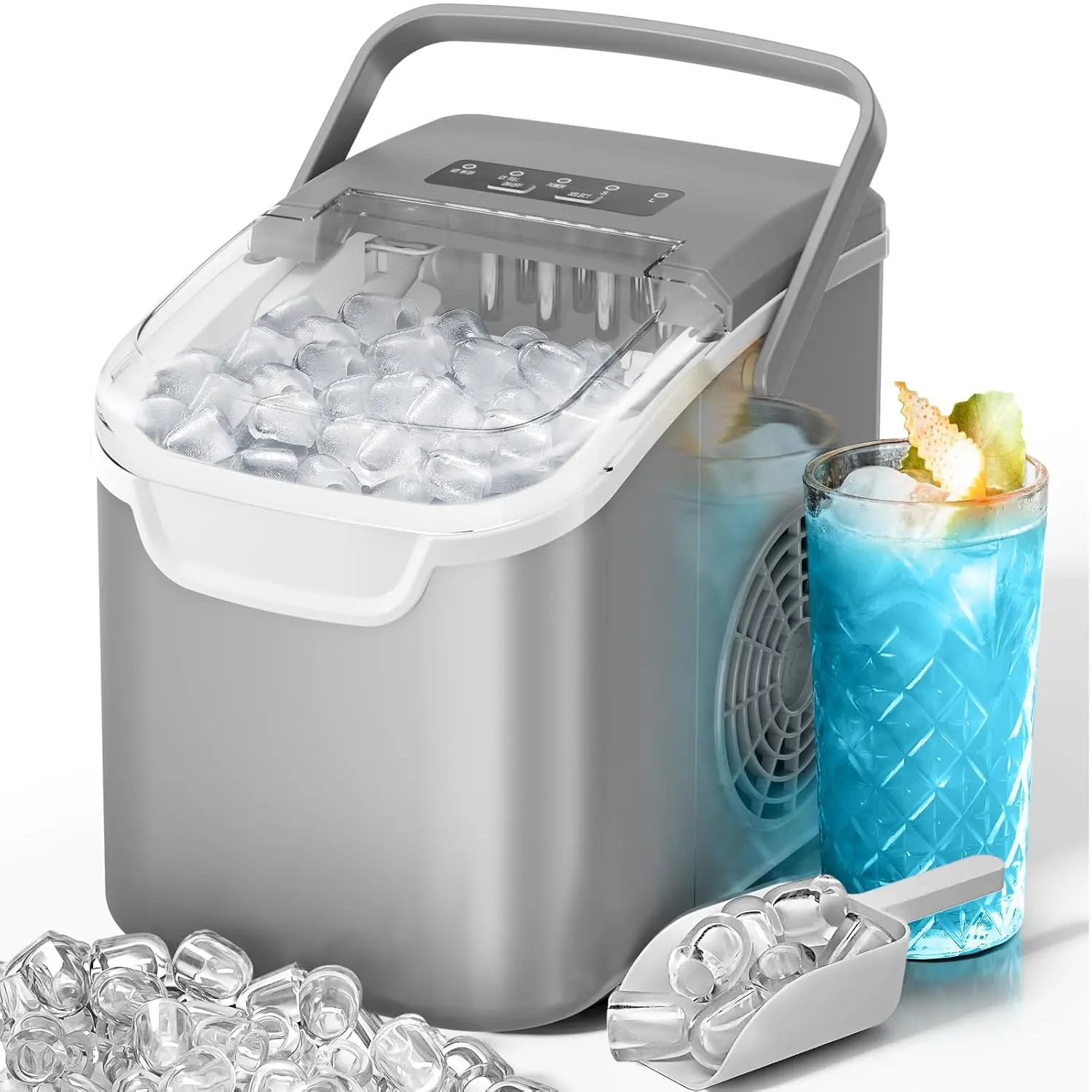 Back To School - HULIABU Countertop Icemaker with Handle - Bullet Ice Making Machine, 8 Cubes in 6 Mins, Portable Self-Cleaning Ice Machine for Home/Office (Purple)