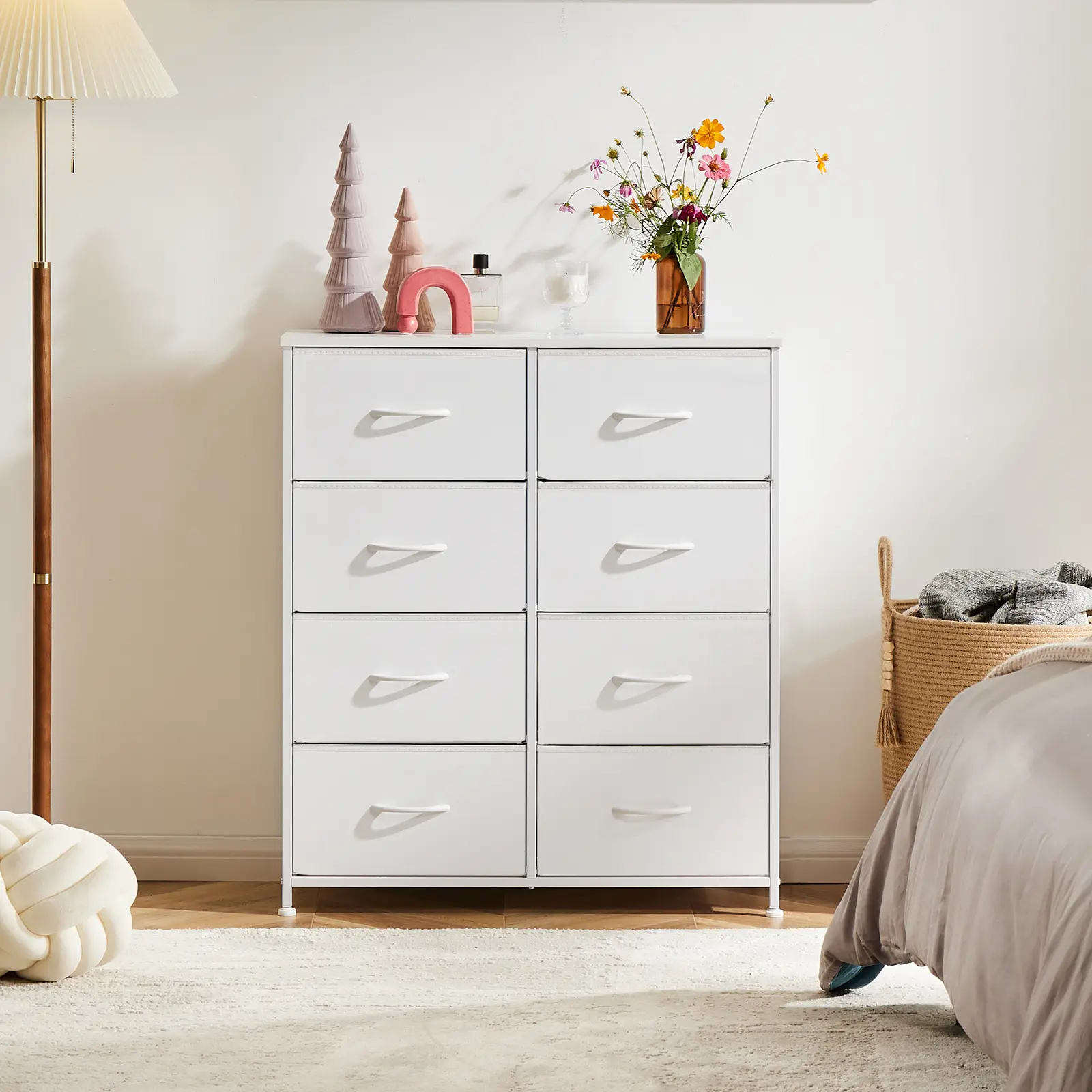 Dresser for Bedroom Drawer Dresser Organizer Storage Drawers Fabric Storage Tower, Chest of Drawers with 8 Fabric Bins, Steel Frame, Wooden Top