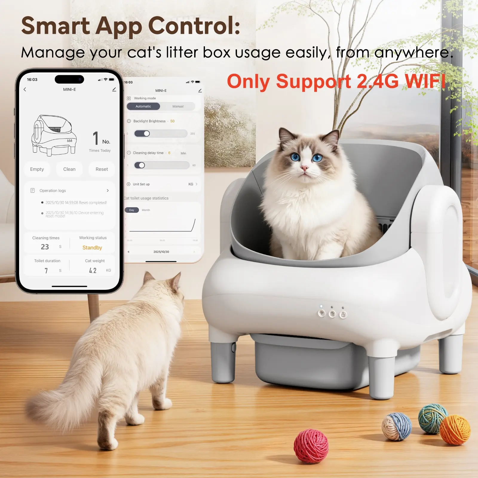 FUMOI Automatic Litter Box for Multi-Cat Homes - Open-Top Auto Cleaner, APP Control, Safety Sensors, Odor Lock, 10.5L Large Waste Bin (2.4G WiFi Only)