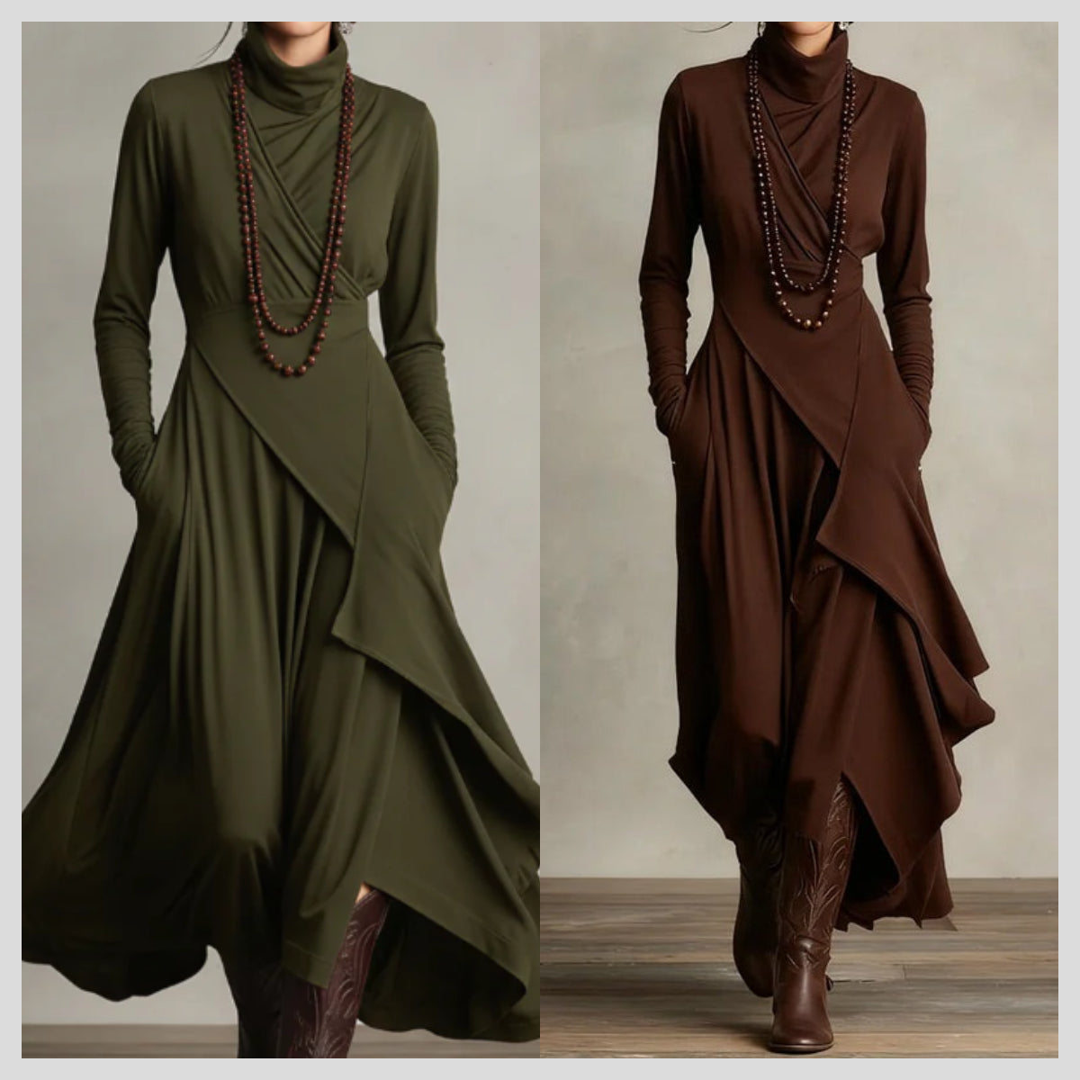 🎅 2026 Hot Sale – 50% korting! 🎉 Elegante Asymmetrische Maxijurk met Hoge Kraag voor Dames 💜👗