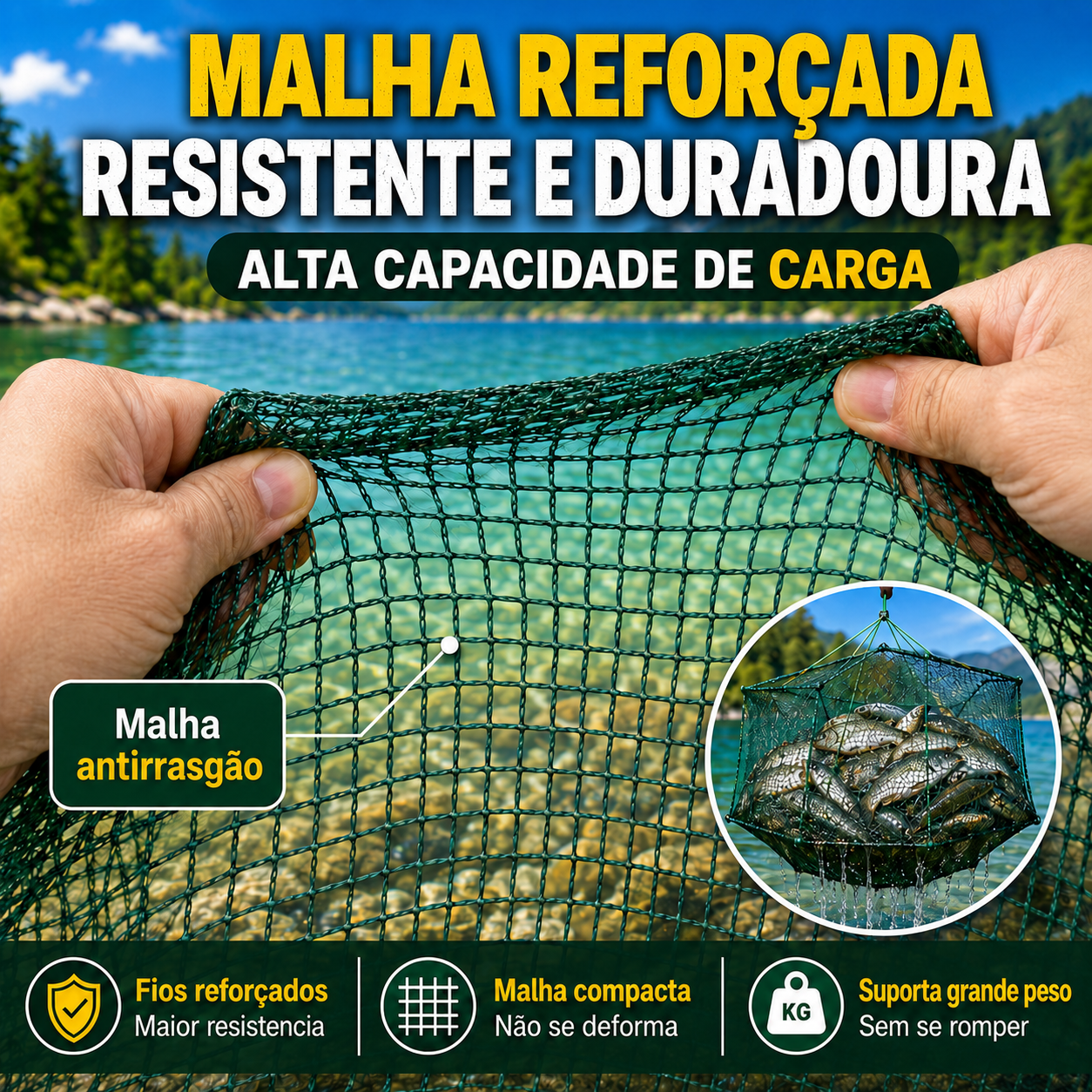 🐠 Rede Armadilha De Pesca Dobrável 96 Cm | 16 Entradas Multifuncionais