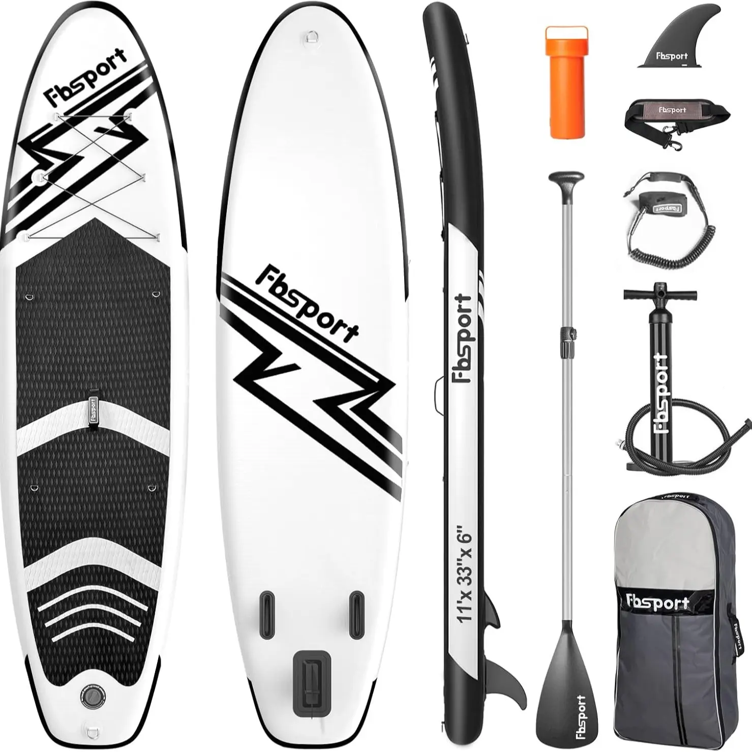 FBSPORT 11' Premium Stand Up Paddle Board, Yoga Board with SUP Accessories & Carry Bag | Wide Stance, Surf Control, Non-Slip Deck, Leash, Paddle and Pump for Youth & Adult