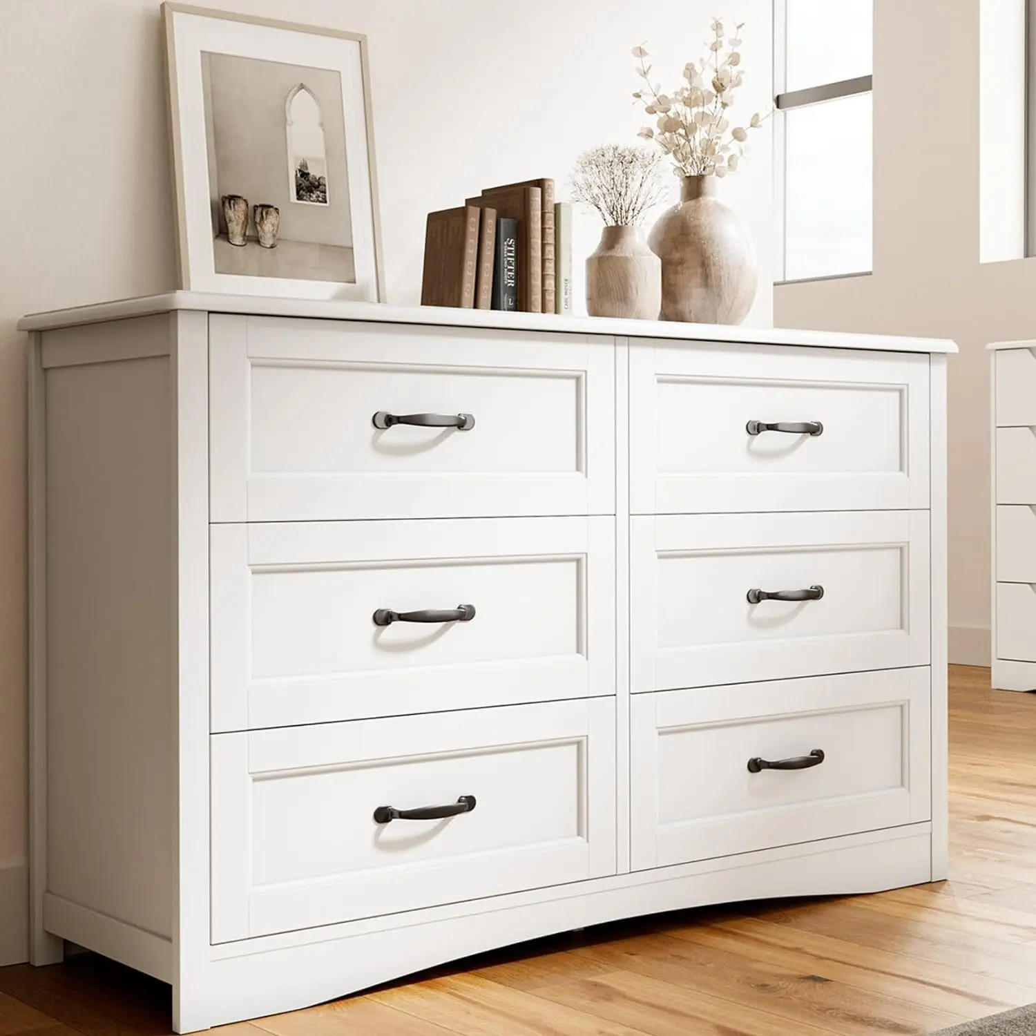Gizoon 6 Drawer Dresser,Dresser for Bedroom with Mental Handle, White Dresser for Cloakroom, Hallway, Entryway Cupboard Apartment Furniture Organize Organizing,dorm essentials,home decor