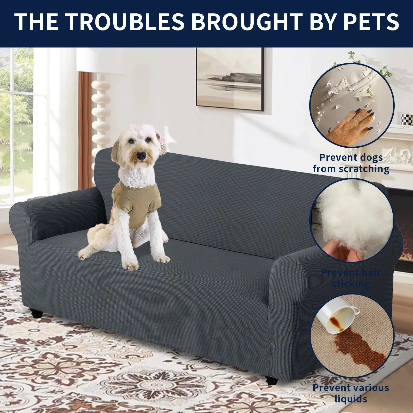 100% Waterproof Sofa Cover - Elastic Stretch Anti-Slip Jacquard Slipcover for 1/2/3 Seats, Pet-Friendly Washable Soft Furniture Protector for Living Room Home Decor (1 Count), Sofa Covers,back to school,dorm essentials,home essentials