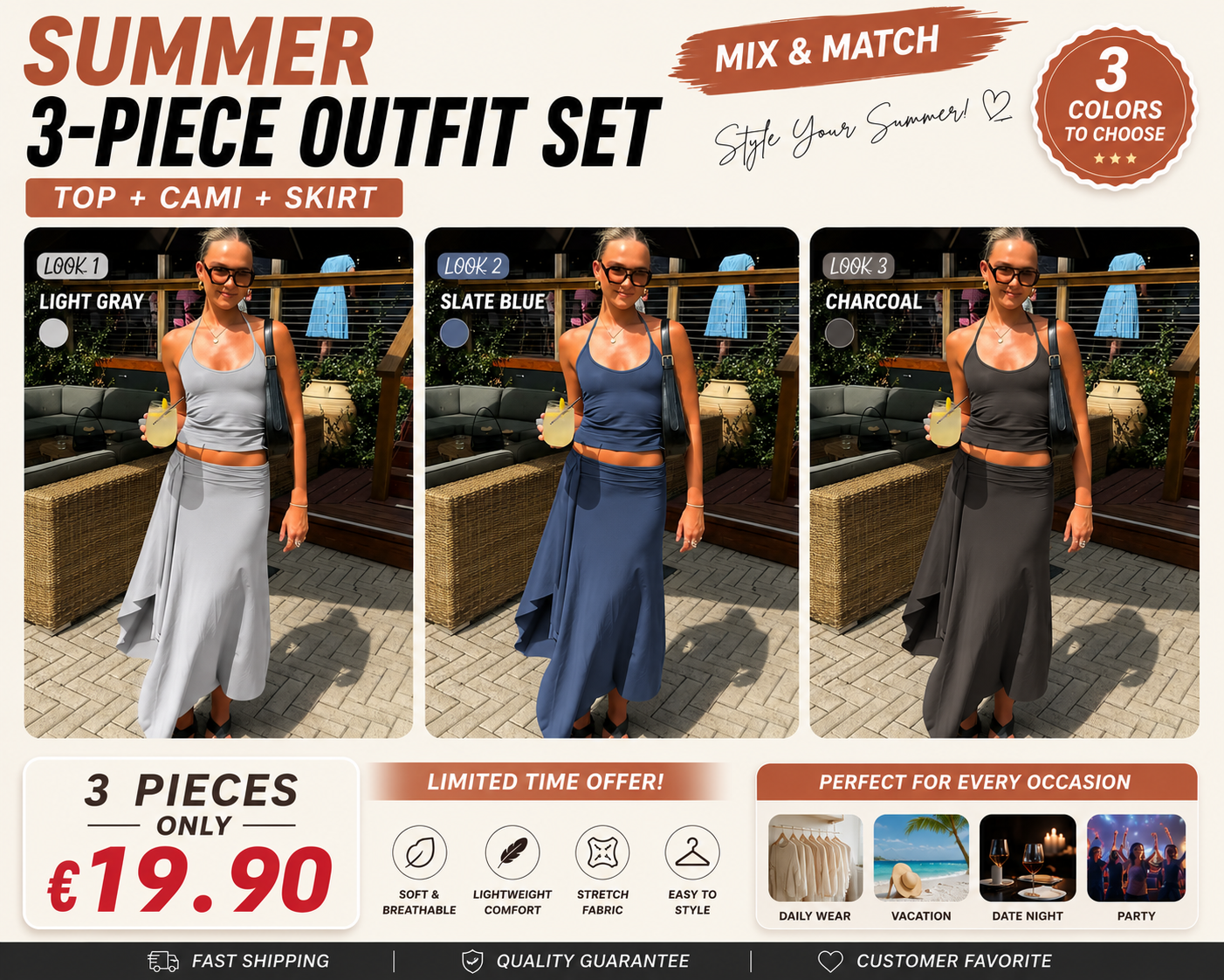 Women's Summer Outfit, Solid Sleeveless Tie-neck Cami Top & Bodycon Side Split Irregular Hem Long Skirt Two-piece Set