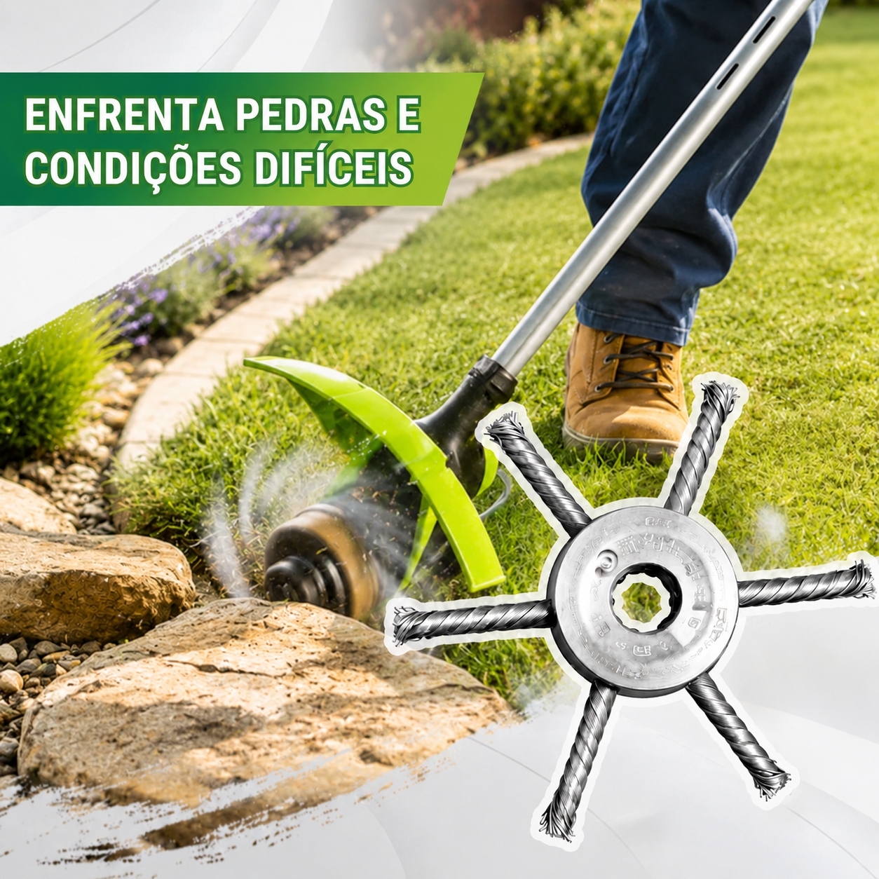 ⚡ A cabeça do cortador de relva possui 6 lâminas em aço inoxidável