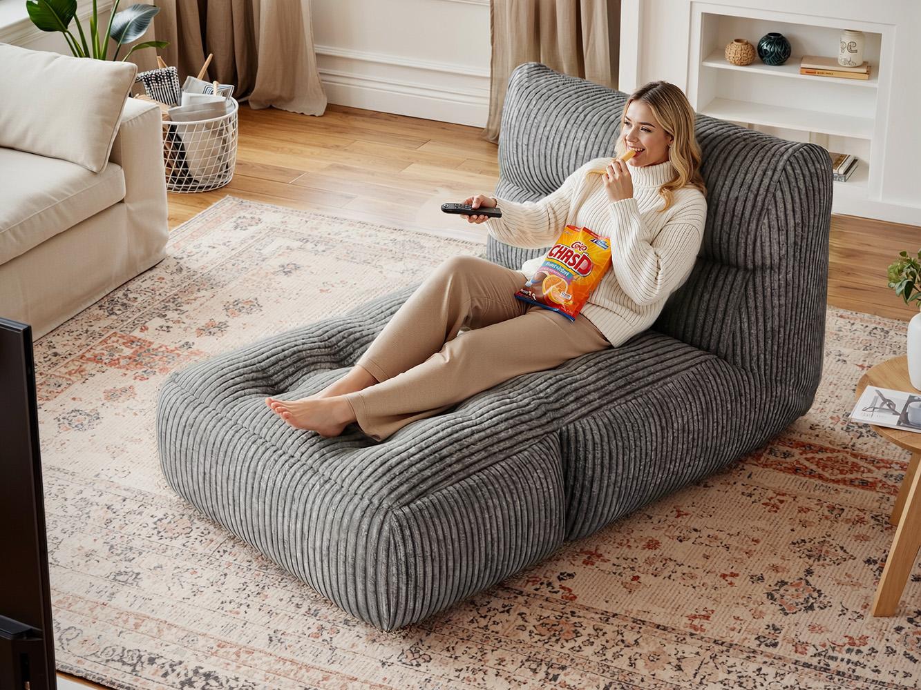 【SummerVibes】 Raybee Bean Bag Sofa,Giant Bean Bag Chairs for Adults 31.49" H with Foldable Ottoman,Big Lounge Chair with Memory Foam Filled for Living Room, Bedroom or Balcony,Lazy Floor Sofa