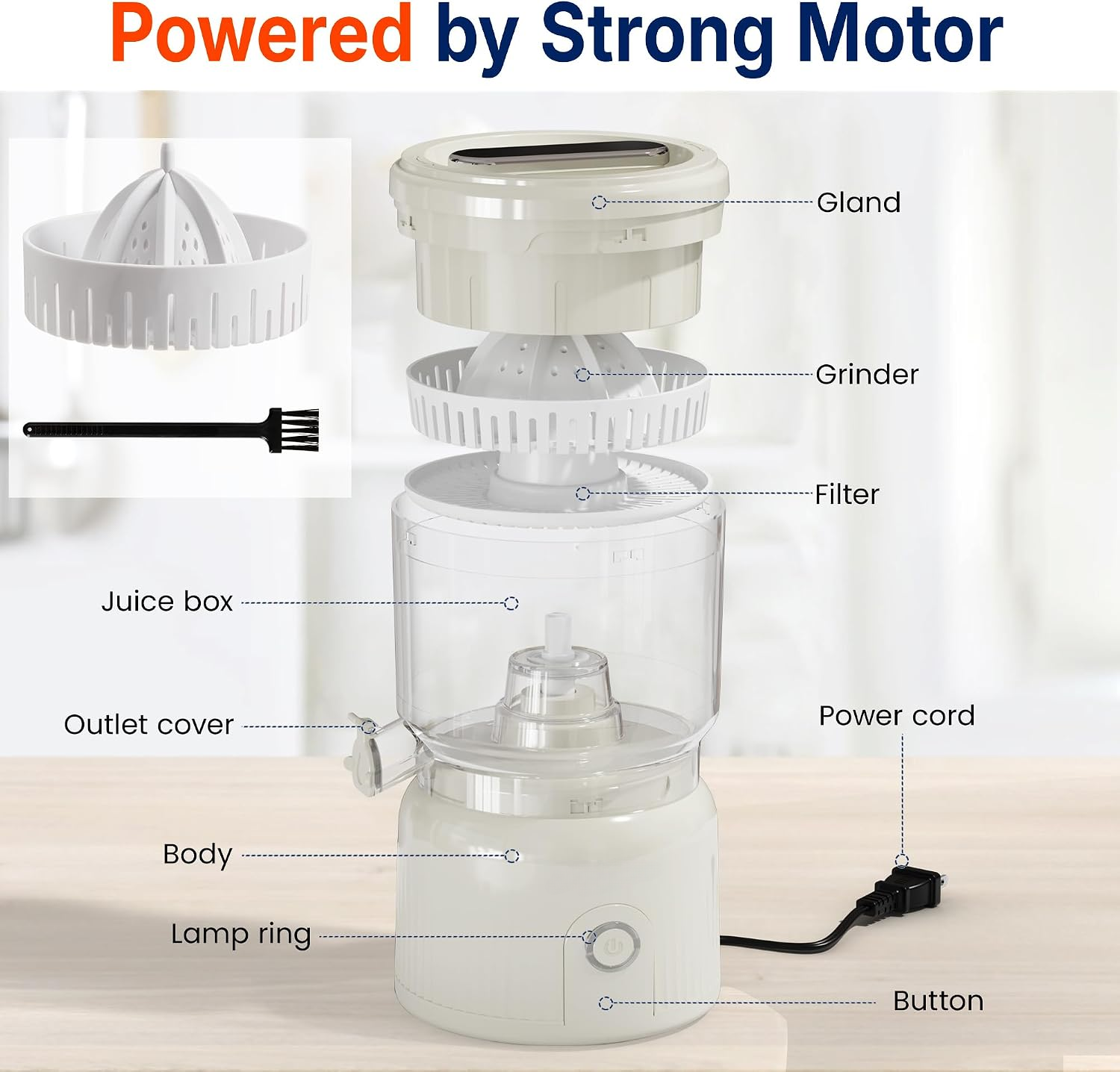 Dual-Head Electric Citrus Juicer, Electric Orange Juicer Machine with Built-in Cutter & Cleaning Brush, Portable Lemon Squeezer One Button Easy to Use for Kitchen