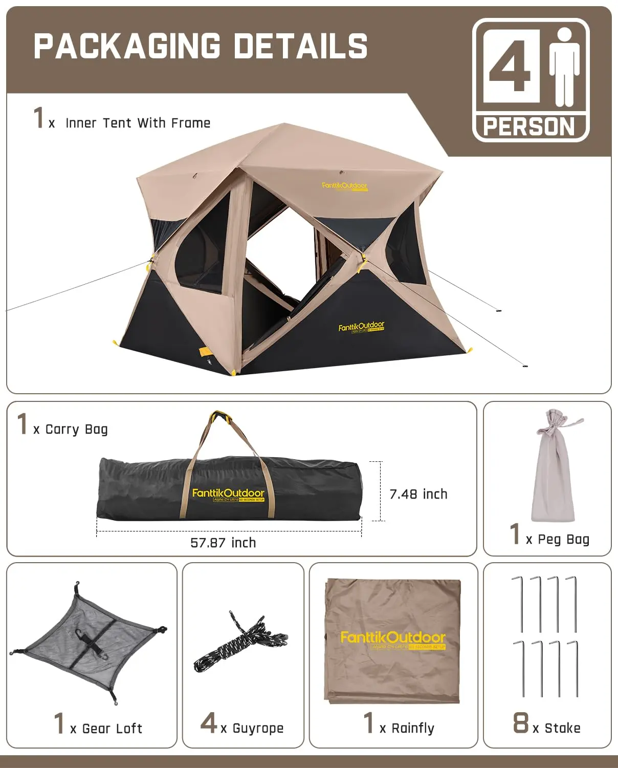 Fanttikoutdoor Zeta C6 Person Instant Cabin Tent/Alpha C4 Ultra 4 Person Pop Up Instant Cabin Tent Setup in 60 Seconds with Rainfly & Windproof Portable with Carry Bag for Family Camping & Hiking,SummerWins, Father's Day Gifts, Tents For Camping summerwin