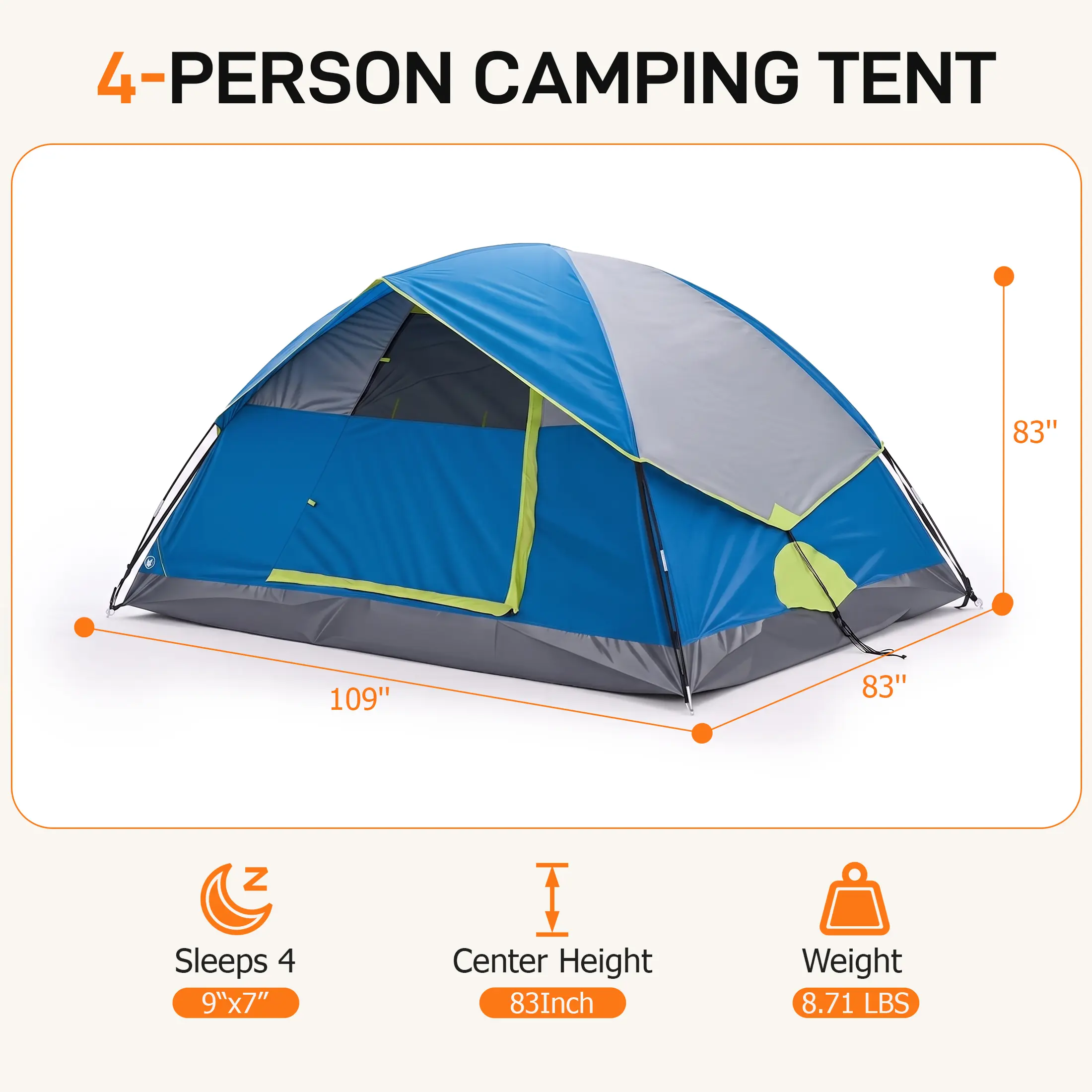 Sweetcrispy 2-8 Person Instant Polyester Camping Tent for Families, Easy Setup with Removable Rainfly, Power Cord Access & Excellent Ventilation, Easy Setup Tents, Tents For Camping