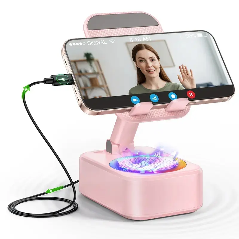 Wireless Sensor Audio Speaker Stand,5-in-1 CellPhone Stand,Rechargeable Emergency Power Bank,360° Rotation Phone Speaker Stand & Charger, Suitable for Kitchen Travel Party Outdoors Gym, Women's Men's Gift Ideas Phone Accessories