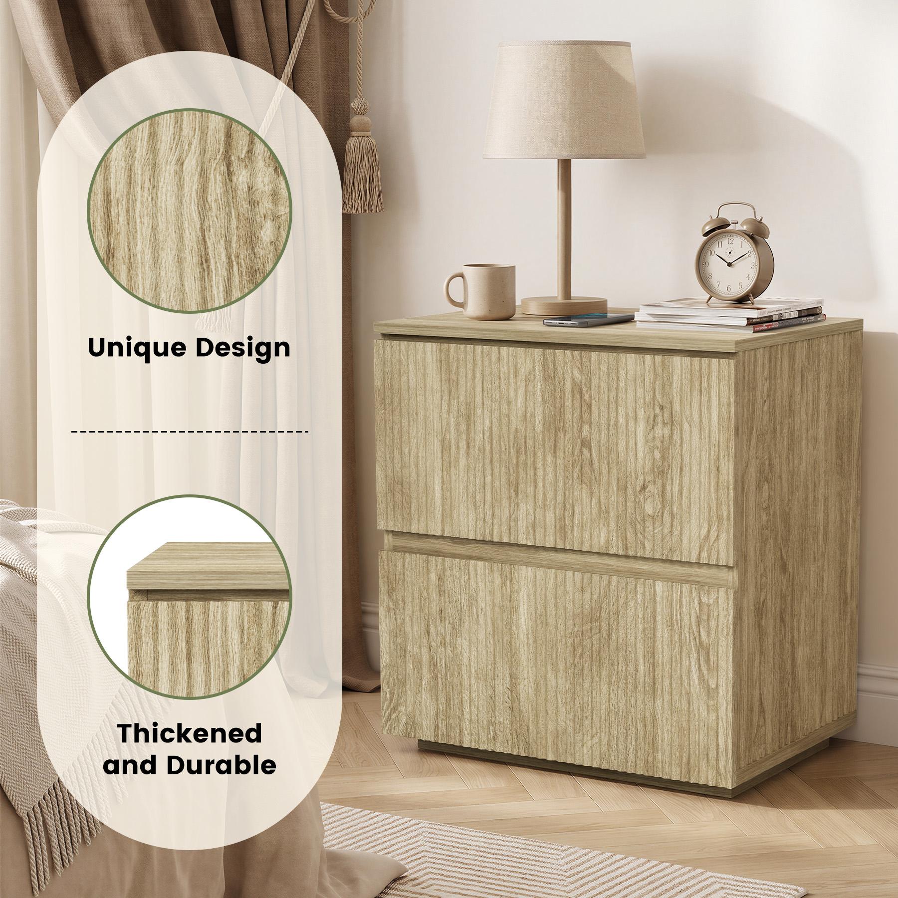 Modern Wood Nightstand with 2 Drawers, Bedside Table with Storage, Bedroom End Table Available in Single or Set of 2 Modern Wood Nightstand with 2 Drawers, Bedside Table with Storage, Bedroom End Table Available in Single or Set of 2