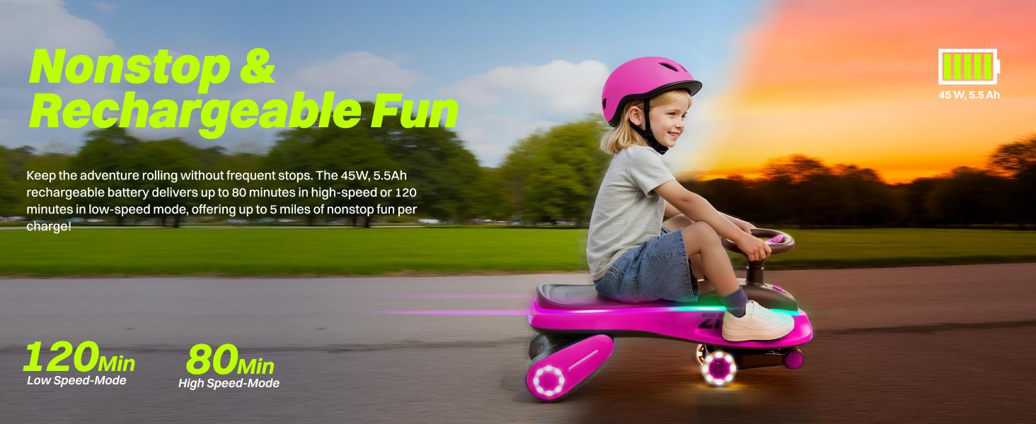 ZIFFY 45W 5.5A Light-Up Electric Wiggle Car with Pedal, Rechargeable Battery, 2-in-1 Swing Car, 2 Speed Ride-On Toy, Anti-Rollover, Flashing Wheels for Ages 3+ (Up to 110 lbs) ZIFFY 45W 5.5A Light-Up Electric Wiggle Car with Pedal, Rechargeable Battery, 2-in-1 Swing Car, 2 Speed Ride-On Toy, Anti-Rollover, Flashing Wheels for Ages 3+ (Up to 110 lbs)