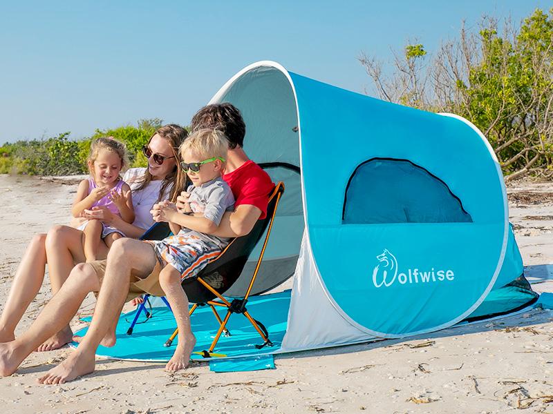 WolfWise UPF 50+ Easy Pop Up 3-4 Person Beach Tent, Sport Umbrella, Instant Sun Shelter Tent, Sun Shade Canopy, Portable Sand Pockets For Stability High Density Mesh Windows Outdoorfun #SummerVibes WolfWise UPF 50+ Easy Pop Up 3-4 Person Beach Tent, Sport Umbrella, Instant Sun Shelter Tent, Sun Shade Canopy, Portable Sand Pockets For Stability High Density Mesh Windows Outdoorfun #SummerVibes