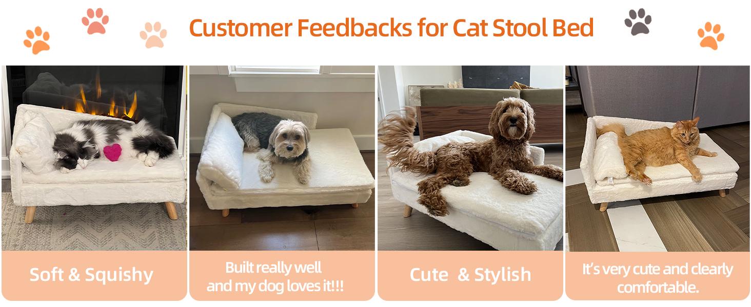 Elevated Dog Bed Couch Sofa: Wooden Dog Chair with Bolster Cushion for Small Dogs Cats Cute Pet Chaise Soft Cushion Washable, 31.7 x 18.9 Inches