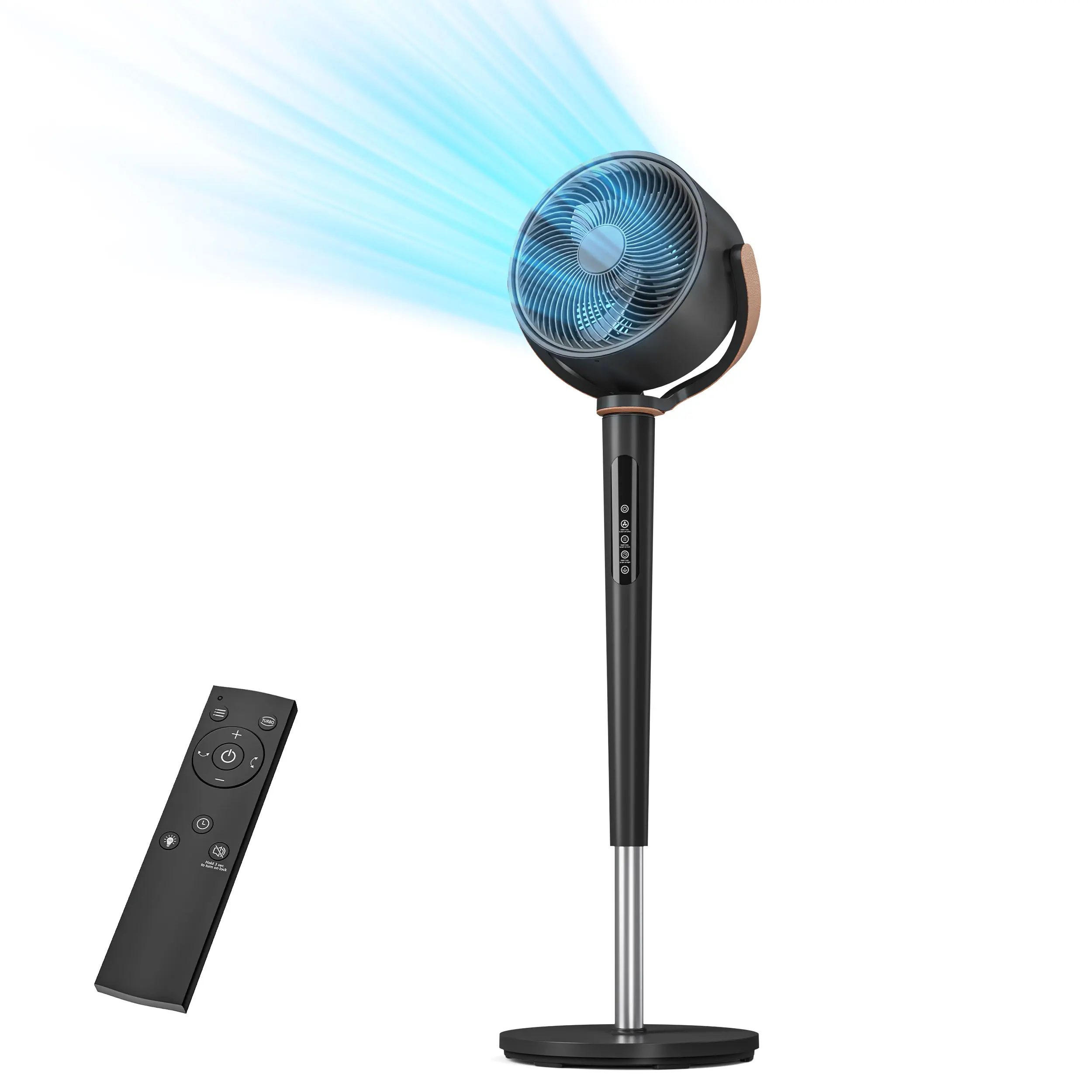 TEHANLD Fan for Bedroom, 120° Oscillating Standing Fan, Quiet Floor Fan with DC Motor, 100ft Pedestal Fan for Room, 16 Speeds, 4 modes, 20dB, 37-45" Adjustable Height, 12H Timer，With ambient lighting
