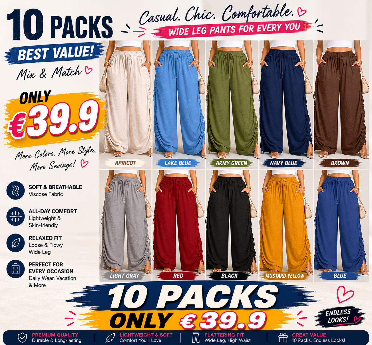 Women's Casual Loose-Fit Wide Leg High Waist Pants