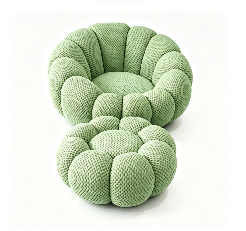 HULIABU Bubble Pumpkin Accent Chair with Ottoman-Soft Cozy Lounge Armchair for Living Room & Bedroom