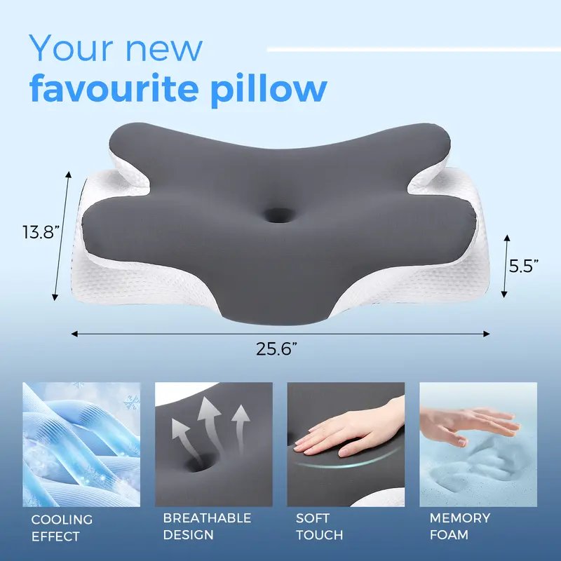 Cooling Memory Neck Pillow, Adjustable Ergonomic Memory Foam Neck Pillows