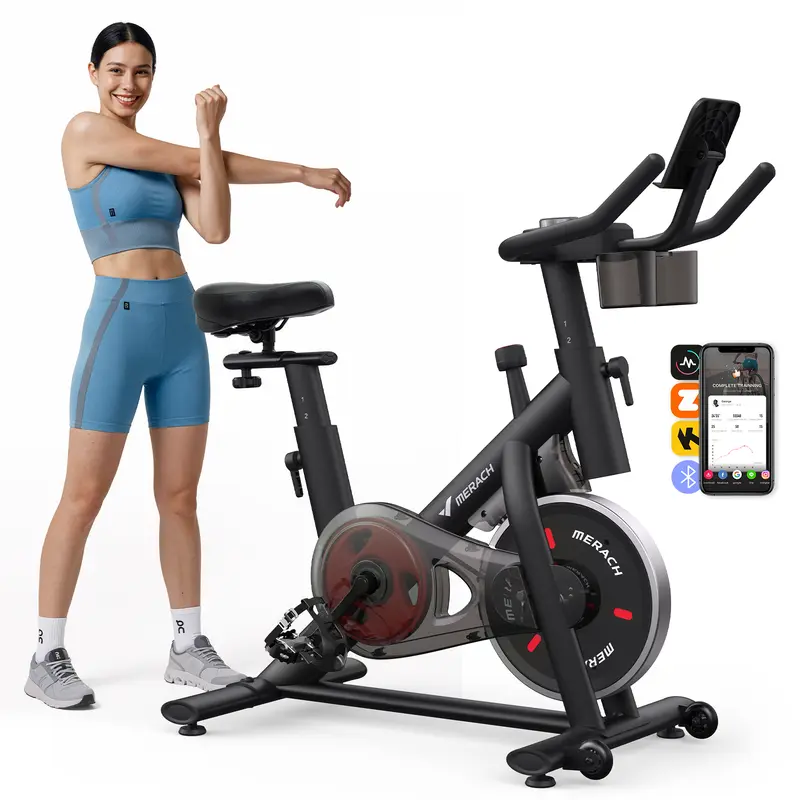 Exercise Bike with New RPM GameMode for Home Stationary Bike EnhancedElectronic with Holder Silent Belt Drive andComfortable Seat Cushion for Cardio WorkoutExclusive App,Tablet Mount and FitnessCourses Gym machine Summervibes