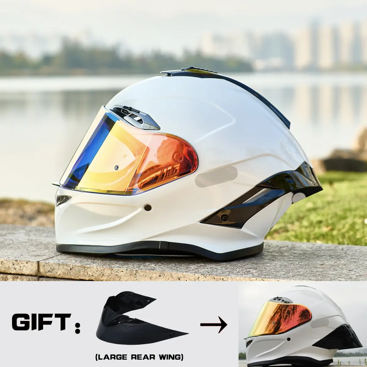 HULIABU Brand Full-Face Motorcycle Helmet, A large tail fin is given as a gift.Abs Material with Eps Liner, Multiple Ventilation, Sunshade Lenses, Unisex All-Season Commuter Helmets