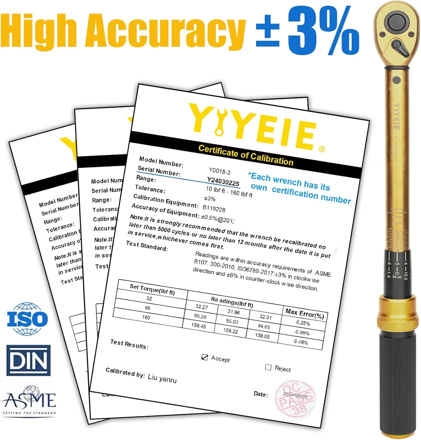 YIYEIE1/4 3/8 1/2-inch Drive Click Torque Wrench, 8Pcs Torque Wrench Set 10-220in.lb, 10-45ft.lb, 10-160ft.lb with Adapters, ±3% Accuracy, 72-Tooth Dual Scale Torque Wrenches for Bike, Moto, Car Repair wrenches torque wrench