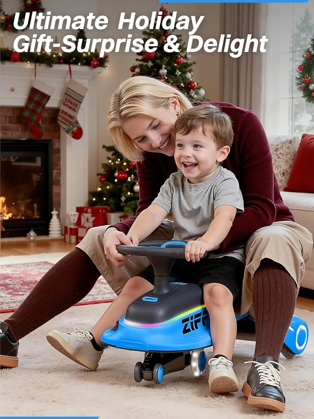 ZIFFY 45W 5.5A Light-Up Electric Wiggle Car with Pedal, Rechargeable Battery, 2-in-1 Swing Car, 2 Speed Ride-On Toy, Anti-Rollover, Flashing Wheels for Ages 3+ (Up to 110 lbs)