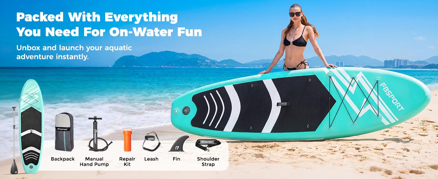 FBSPORT 11' Premium Stand Up Paddle Board, Yoga Board with SUP Accessories & Carry Bag | Wide Stance, Surf Control, Non-Slip Deck, Leash, Paddle and Pump for Youth & Adult