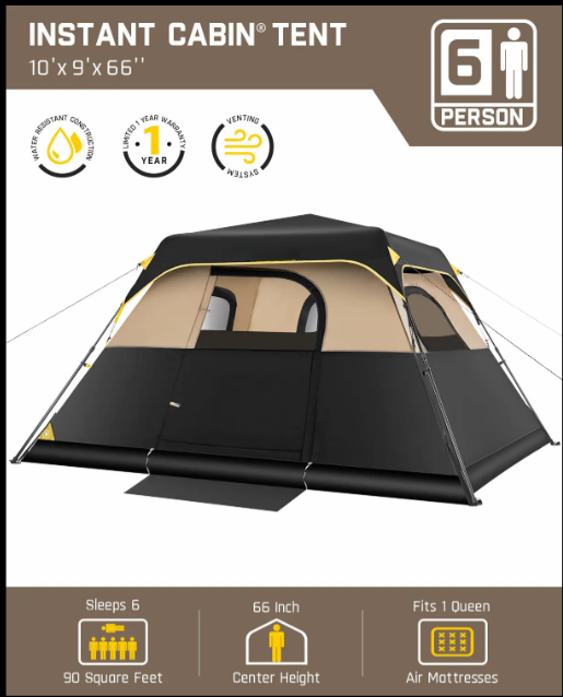 Zeta C6 Person Instant Cabin Tent/Alpha C4 Ultra 4 Person Pop Up Instant Cabin Tent Setup in 60 Seconds with Rainfly & Windproof Portable with Carry Bag for Family Camping & Hiking,SummerWins, Father's Day Gifts, Tents For Camping summerwin