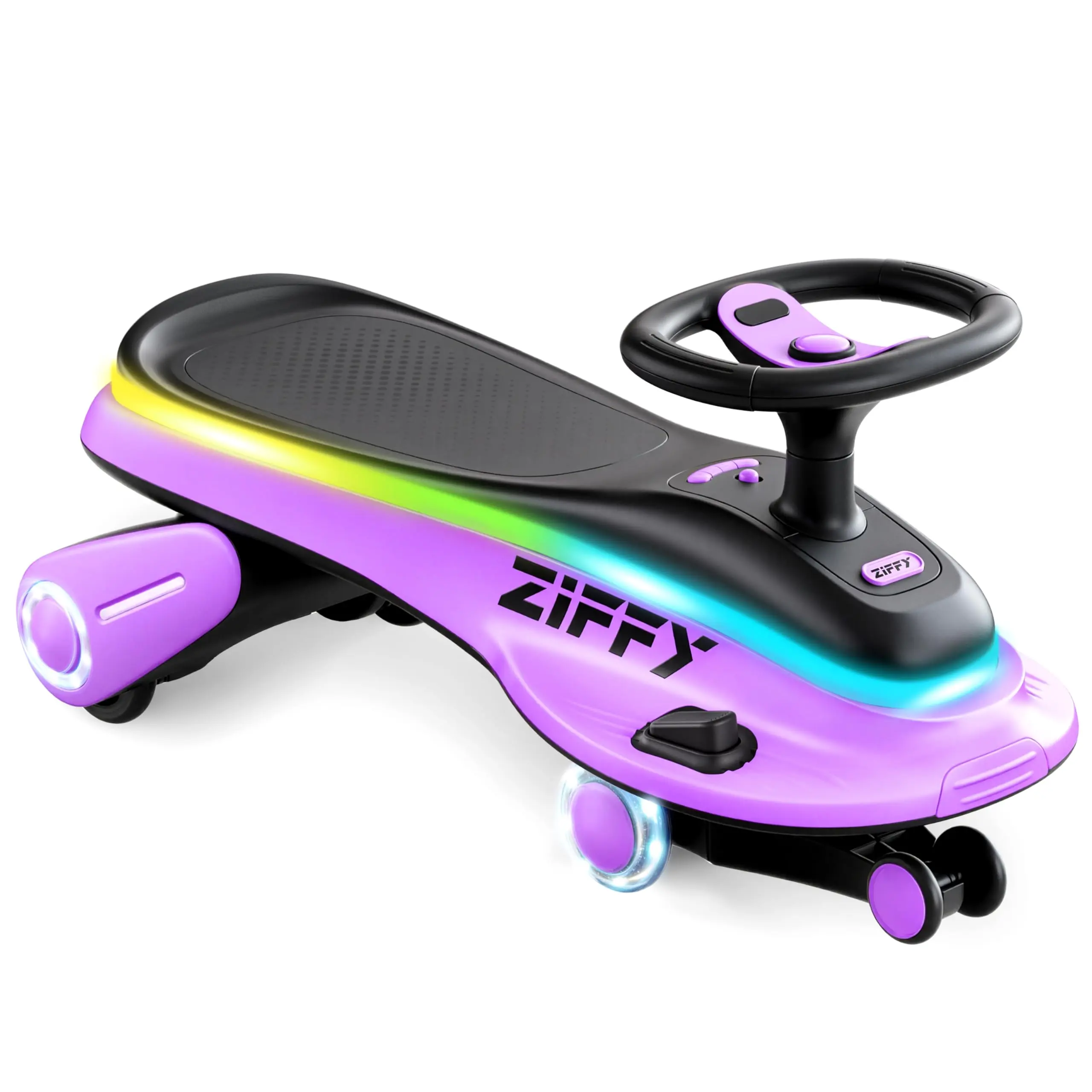 ZIFFY 45W 5.5A Light-Up Electric Wiggle Car with Pedal, Rechargeable Battery, 2-in-1 Swing Car, 2 Speed Ride-On Toy, Anti-Rollover, Flashing Wheels for Ages 3+ (Up to 110 lbs)