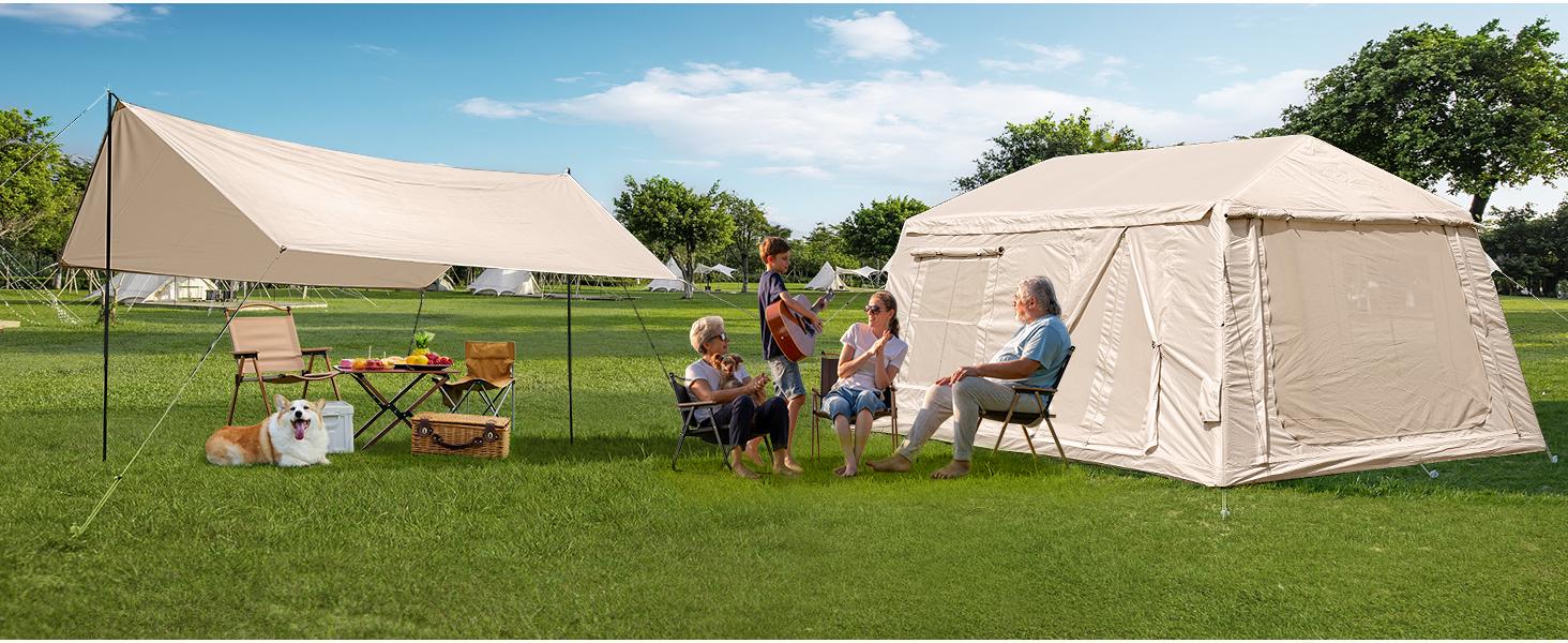 DoCred Large Inflatable Camping Tent with Pump, Glamping Tents with Stove Jack, Easy Set up 4 Season Waterproof Windproof Outdoor Gazebo, Luxury Cabin Tent with Removable Mesh Windows & Doors for Beach, Backyard, Sleepovers, Camping DoCred Large Inflatable Camping Tent with Pump, Glamping Tents with Stove Jack, Easy Set up 4 Season Waterproof Windproof Outdoor Gazebo, Luxury Cabin Tent with Removable Mesh Windows & Doors for Beach, Backyard, Sleepovers, Camping