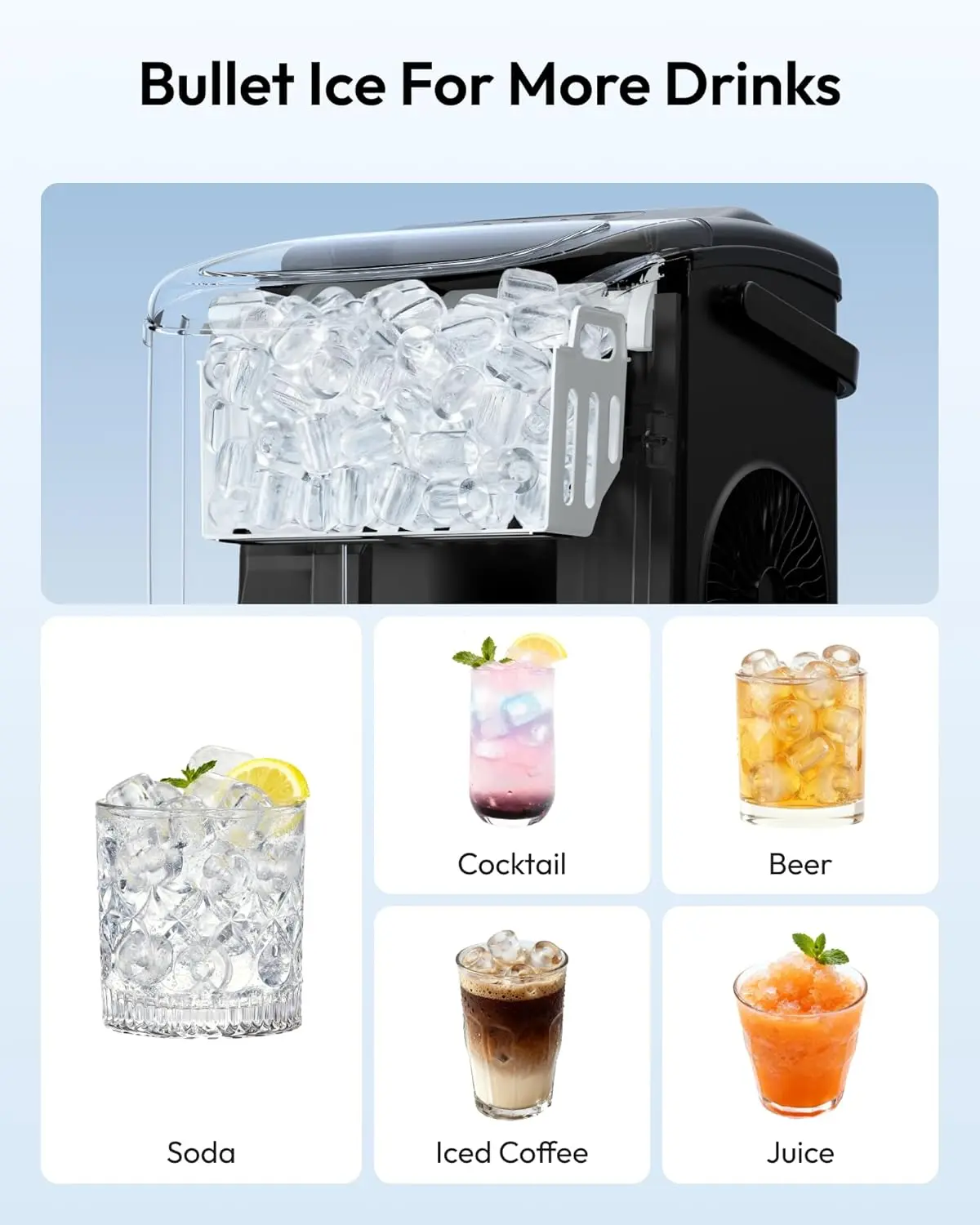 【Back To School】 Ice Maker Countertop with Handle, 26lbs in 24Hrs, 9 Ice Cubes Ready in 6 Mins, Auto-Cleaning Portable Ice Maker with Basket and Scoop, for Home/Kitchen/Camping/RV. (2026 New Silver) Utensils