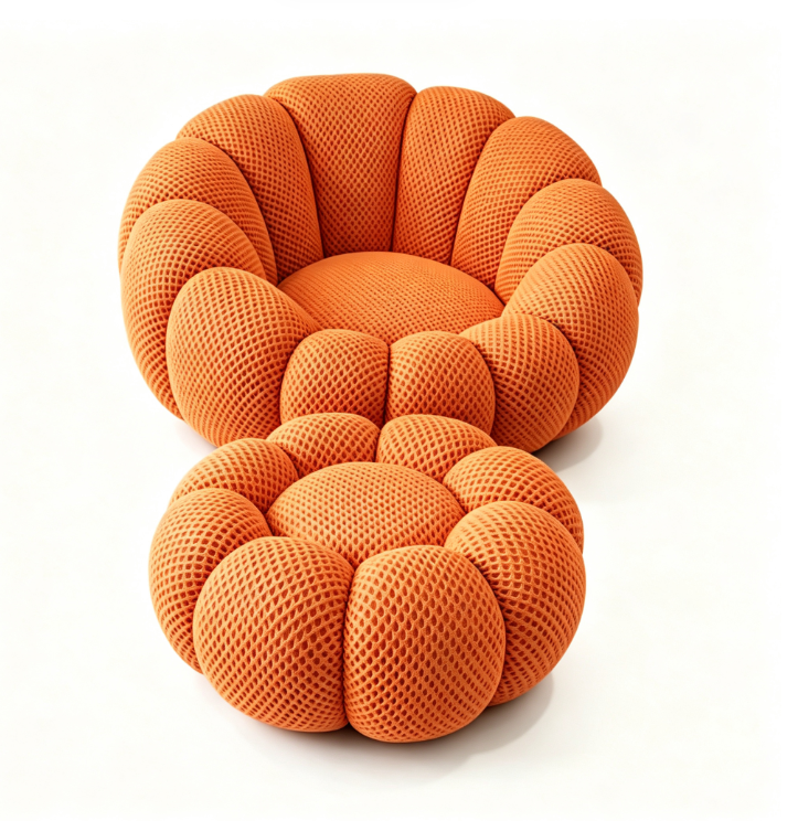 HULIABU Bubble Pumpkin Accent Chair with Ottoman-Soft Cozy Lounge Armchair for Living Room & Bedroom