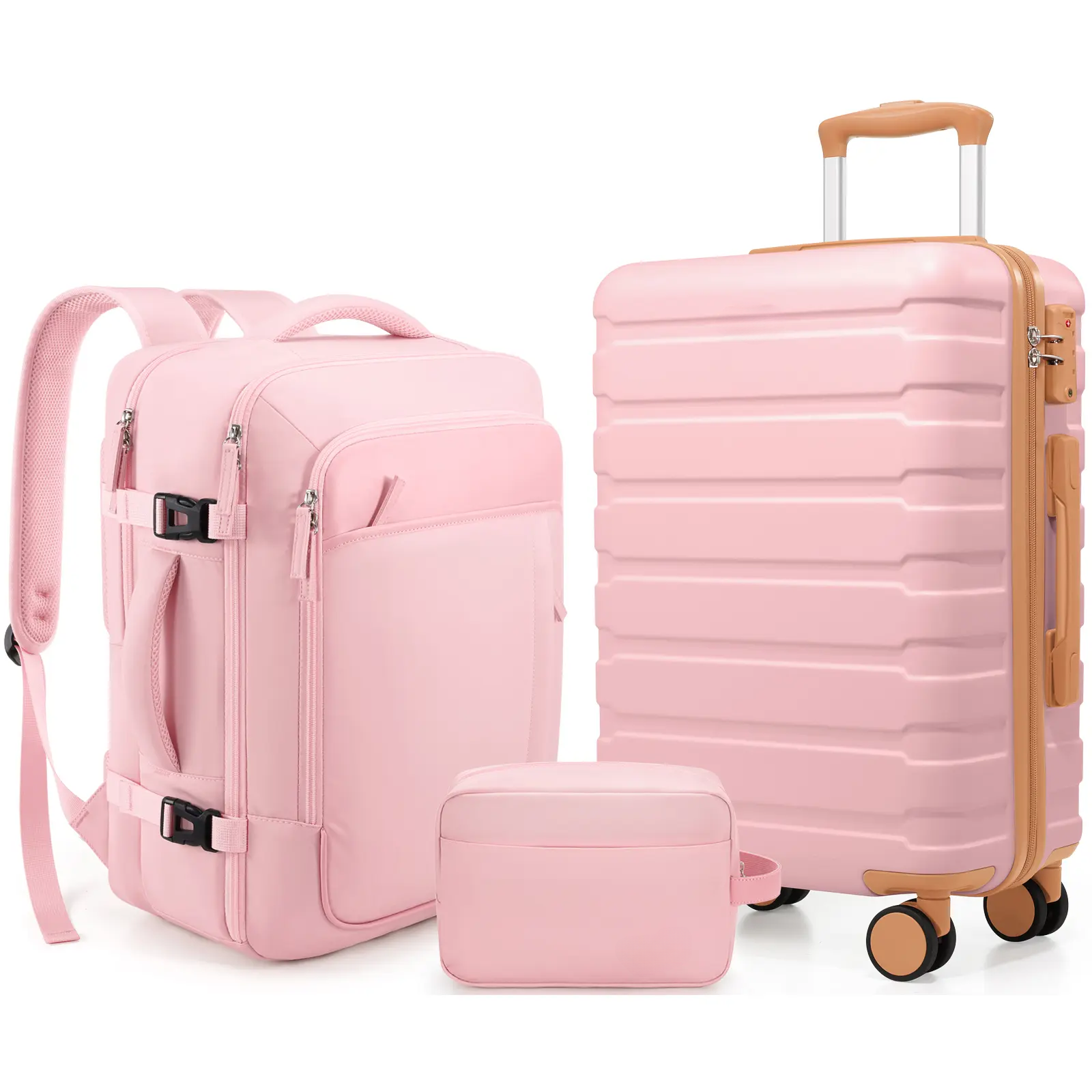 Luggage Set 3 Piece ABS Hardshell Carry On Suitcase with Spinner Wheels YKK Zipper TSA Lock Travel Backpack Airline Approved for Easy Travel - Luggagesets Traveling Bag #Summervibes, Lightweight Luggage tiktokshopbacktoschool