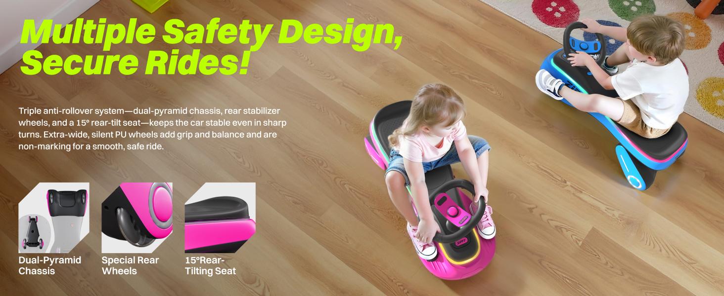 ZIFFY 45W 5.5A Light-Up Electric Wiggle Car with Pedal, Rechargeable Battery, 2-in-1 Swing Car, 2 Speed Ride-On Toy, Anti-Rollover, Flashing Wheels for Ages 3+ (Up to 110 lbs) ZIFFY 45W 5.5A Light-Up Electric Wiggle Car with Pedal, Rechargeable Battery, 2-in-1 Swing Car, 2 Speed Ride-On Toy, Anti-Rollover, Flashing Wheels for Ages 3+ (Up to 110 lbs)