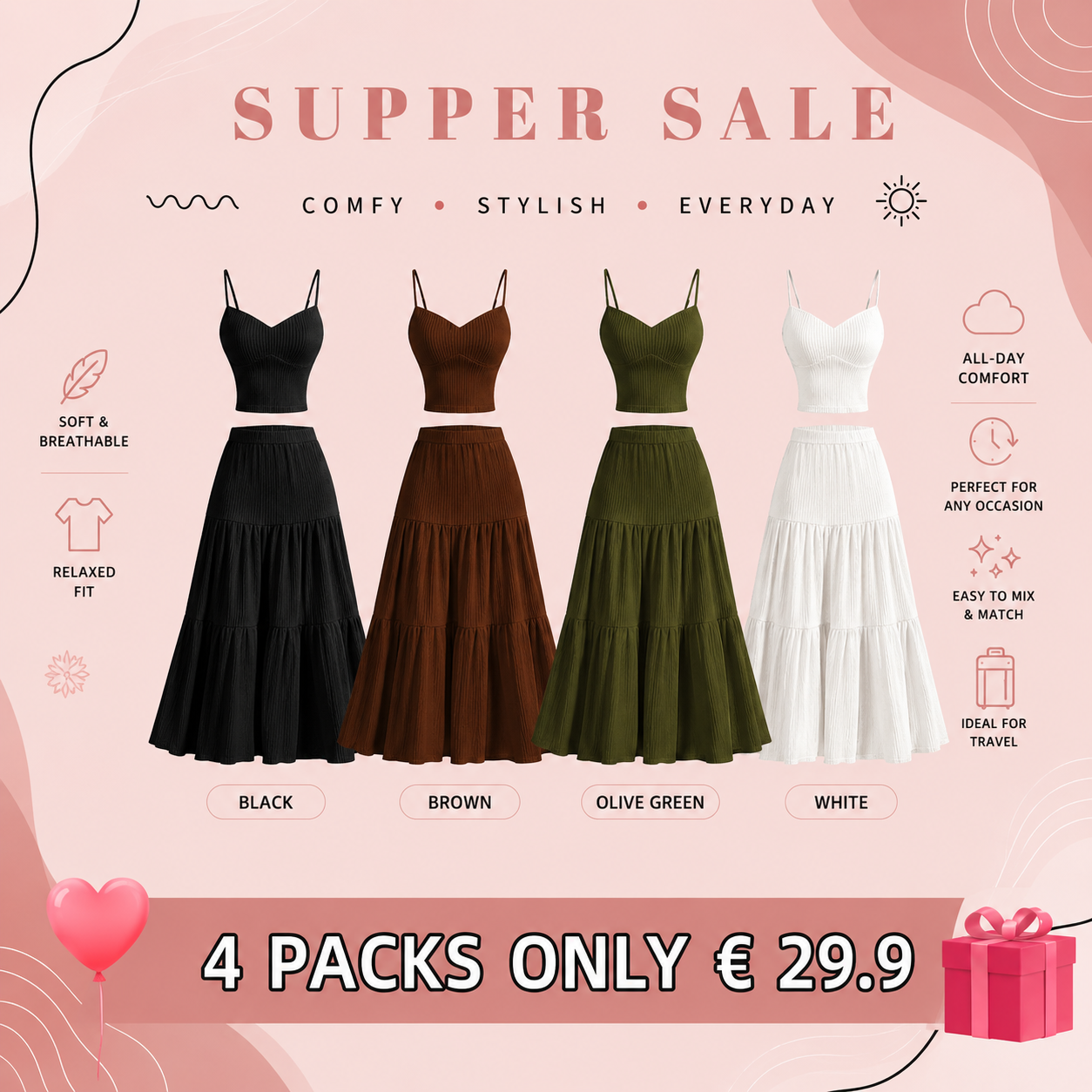 Women's Ribbed Knit Crop Top & Maxi Skirt 2-Piece Set