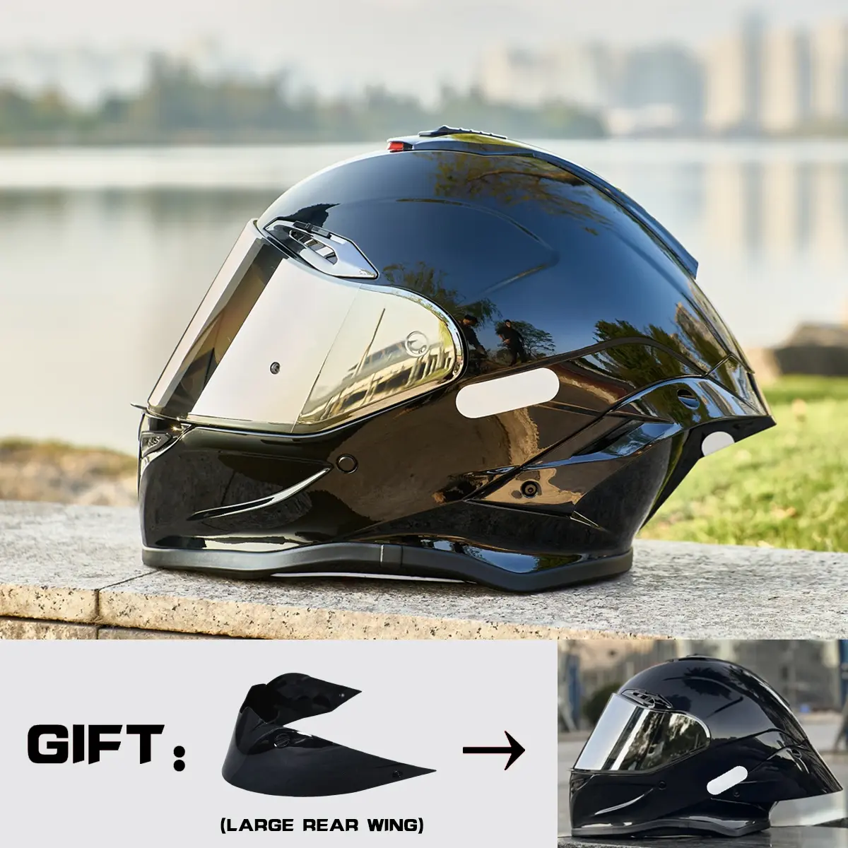 HULIABU Brand Full-Face Motorcycle Helmet, A large tail fin is given as a gift.Abs Material with Eps Liner, Multiple Ventilation, Sunshade Lenses, Unisex All-Season Commuter Helmets