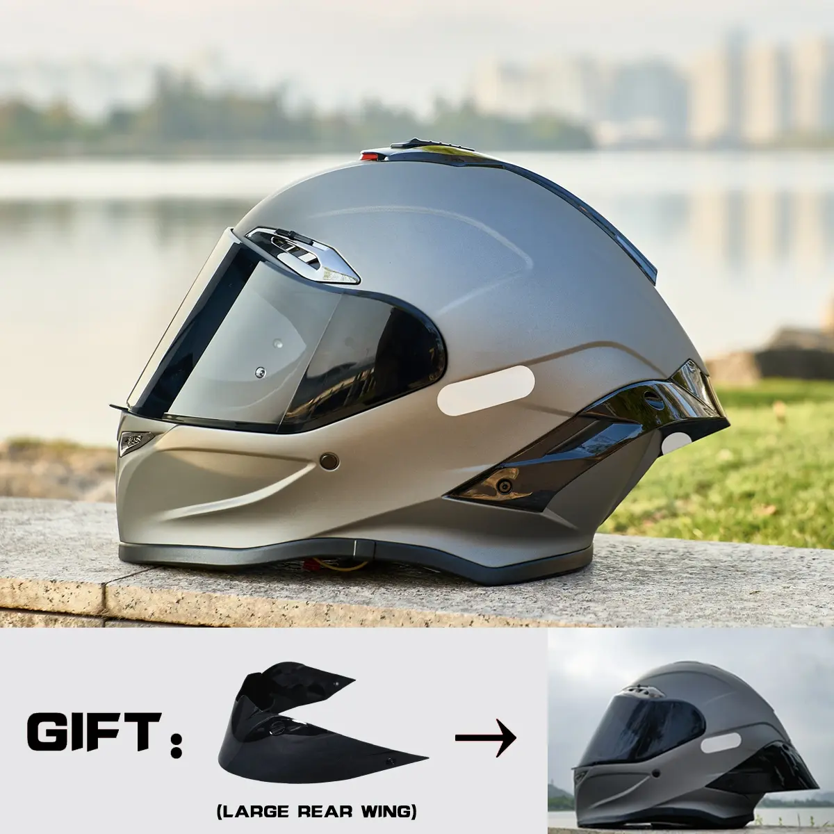 HULIABU Brand Full-Face Motorcycle Helmet, A large tail fin is given as a gift.Abs Material with Eps Liner, Multiple Ventilation, Sunshade Lenses, Unisex All-Season Commuter Helmets