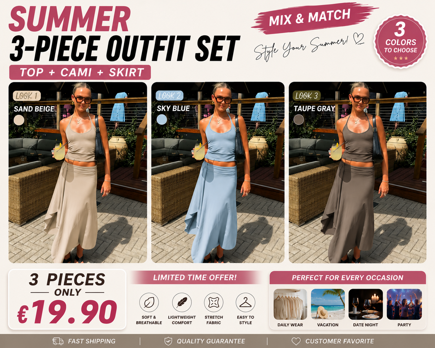 Women's Summer Outfit, Solid Sleeveless Tie-neck Cami Top & Bodycon Side Split Irregular Hem Long Skirt Two-piece Set