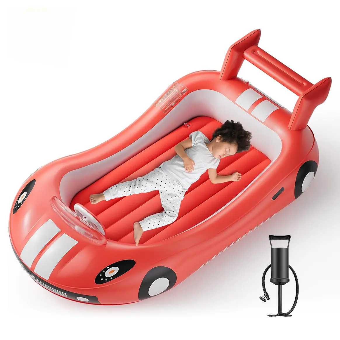 HULIABU Inflatable Kids Travel Bed, Toddler Airbed with Sides, Hand Pump Included, Portable Racing Car Design, Safe Materials for Camping, Traveling Hotel Home Use Self Inflating Bed Quick Inflate tiktokshopbacktoschool