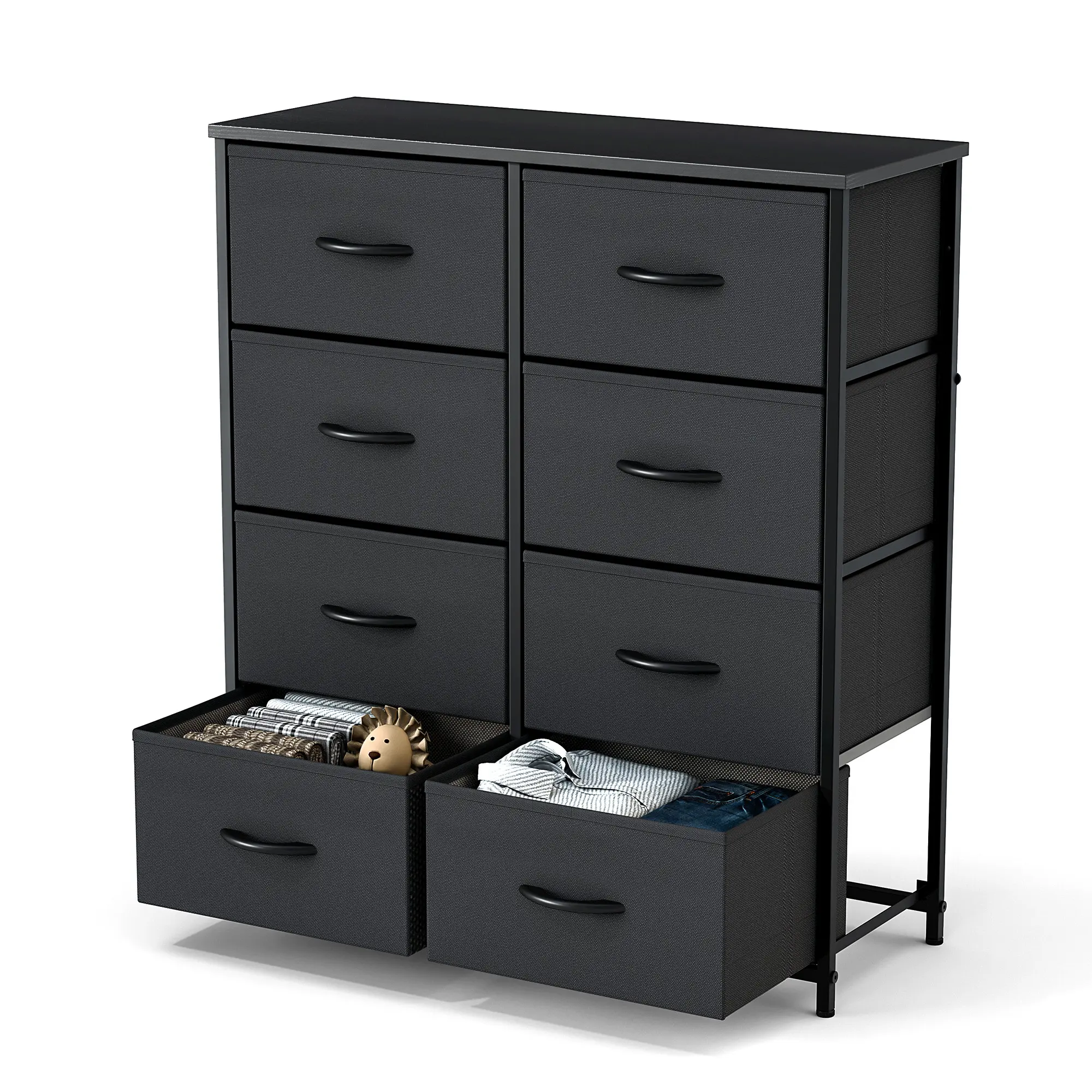 Dresser for Bedroom Drawer Dresser Organizer Storage Drawers Fabric Storage Tower, Chest of Drawers with 8 Fabric Bins, Steel Frame, Wooden Top