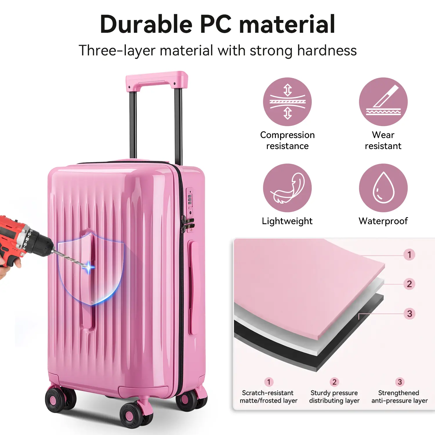 Modern Luggage Set - 3-Piece Hardside Shell Wheeled Travel Gear, 20/24/28-Inch Multi-Purpose Checked Bags with TSA Lock, 360° Smooth Rollers, Phone Stand, Side Hook