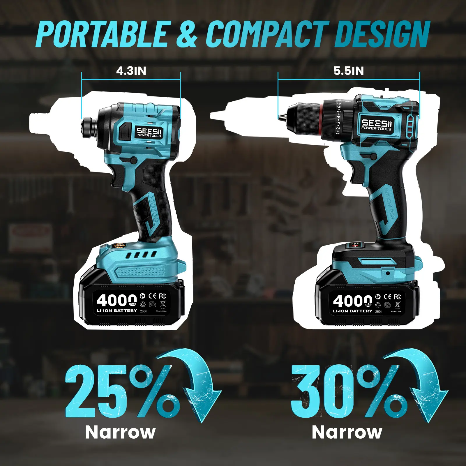 SEESII 3/8'' Brushless Cordless Drill and 1/4'' Impact Driver Combo Kit with 2 Batteries, 21V Max Electric Brushless Power Tool Set with Fast Charger